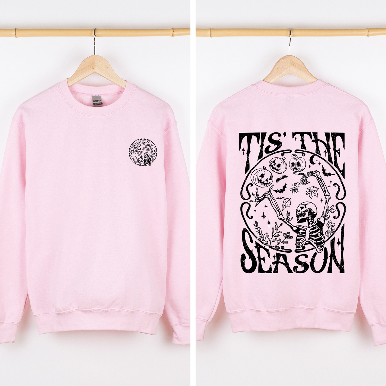 Tis The Season Front And Back Spooky Skeleton Graphic Halloween Holiday Sweatshirt
