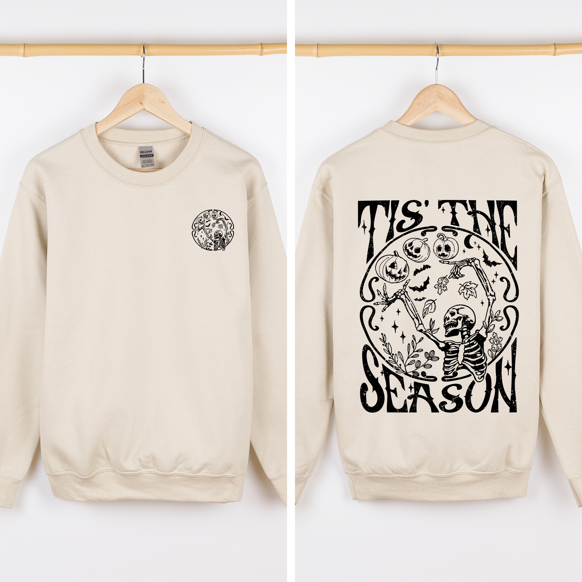 Tis The Season Front And Back Spooky Skeleton Graphic Halloween Holiday Sweatshirt
