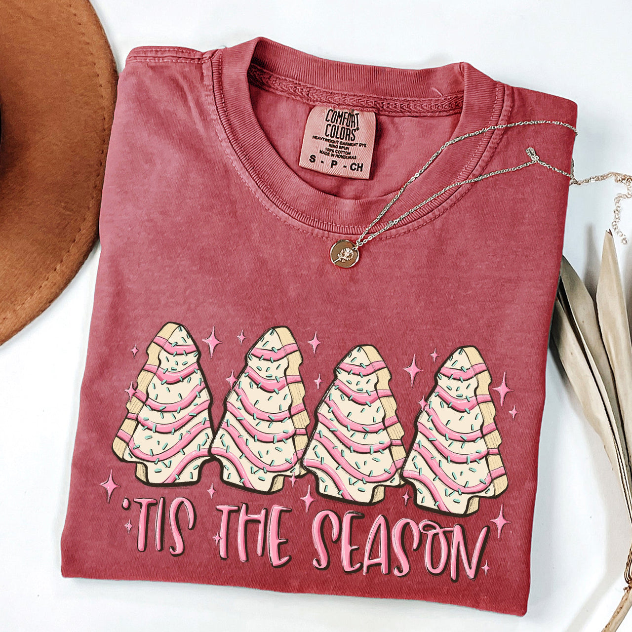 Tis The Season Pink Christmas Cakes Cute Treat Winter Santa Xmas Comfort Colors Tee