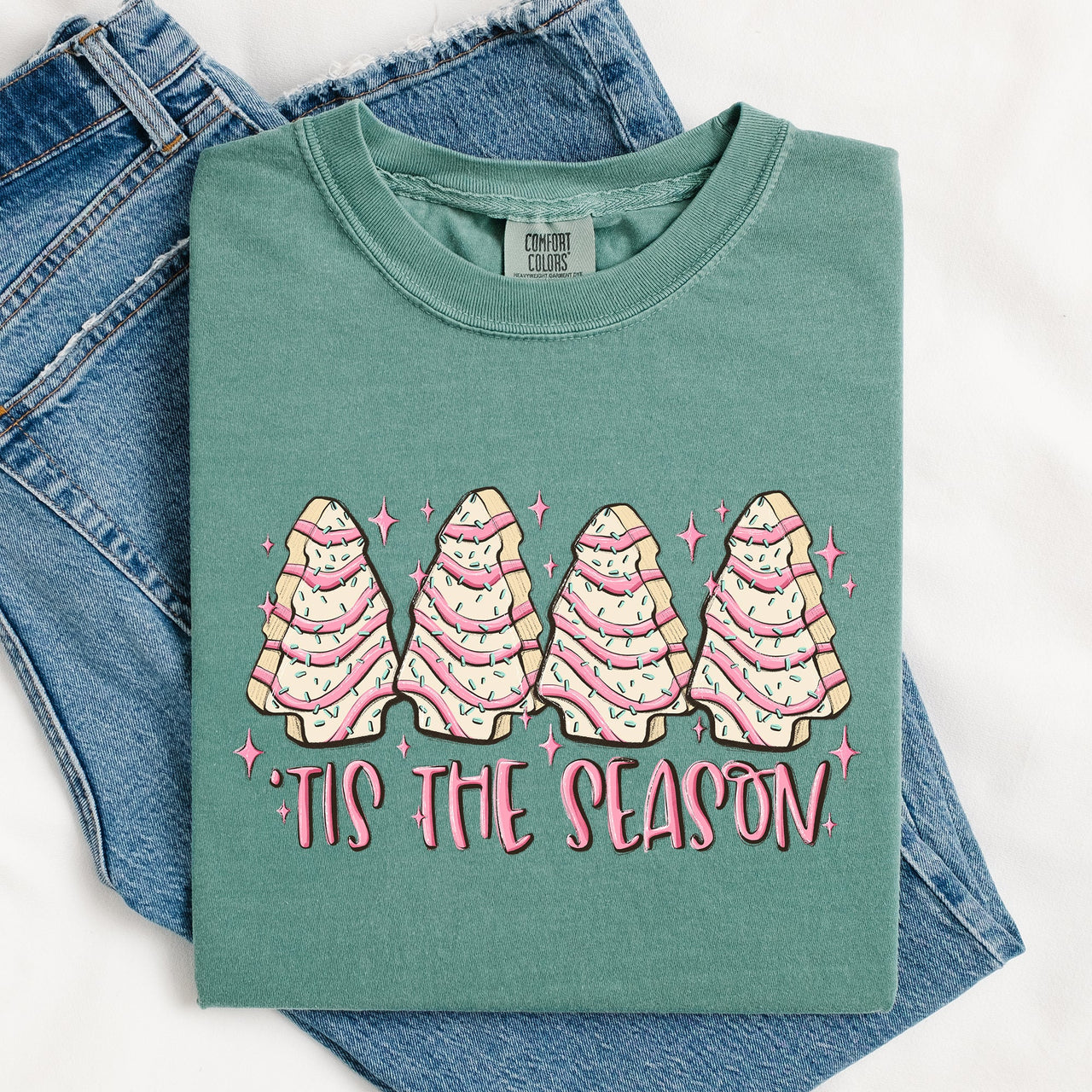 Tis The Season Pink Christmas Cakes Cute Treat Winter Santa Xmas Comfort Colors Tee