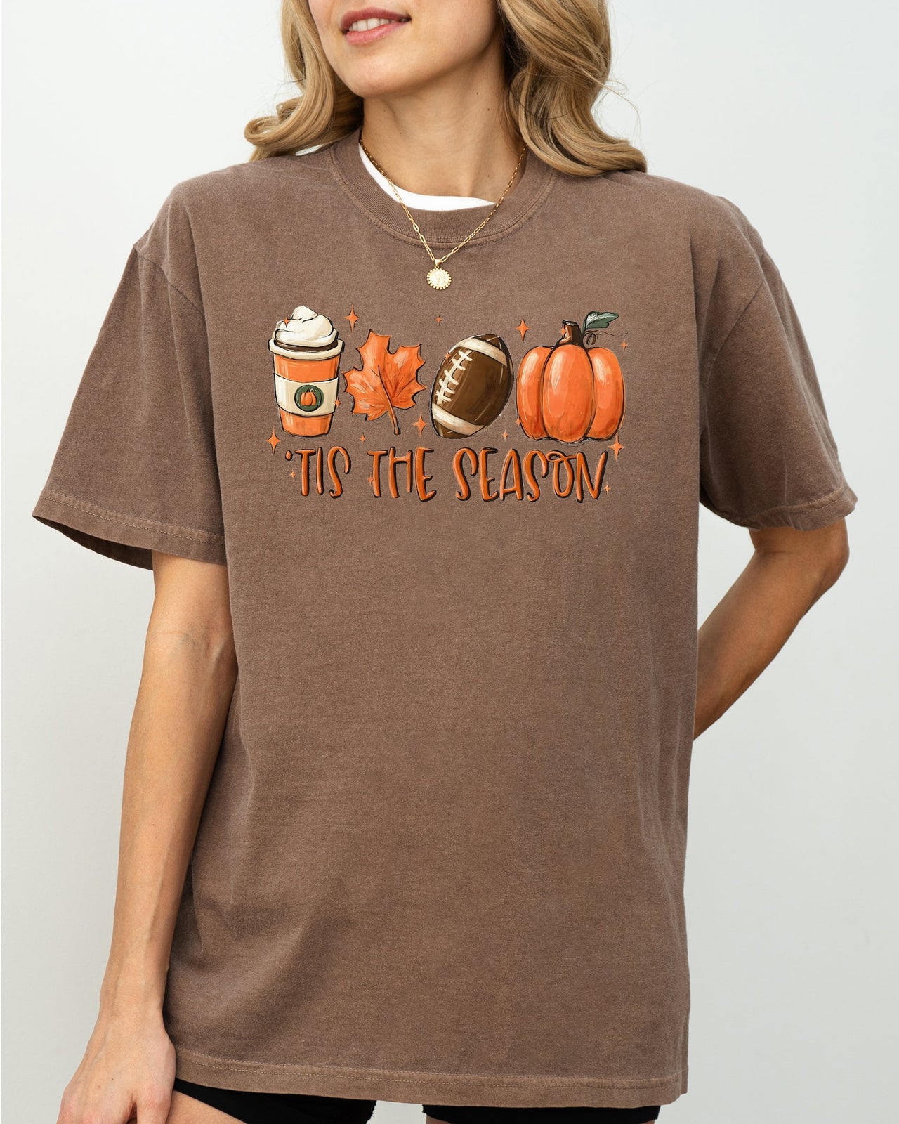Tis The Season Pumpkin Spice Latte Football Leaves Coffee Autumn Fall Comfort Colors Tee