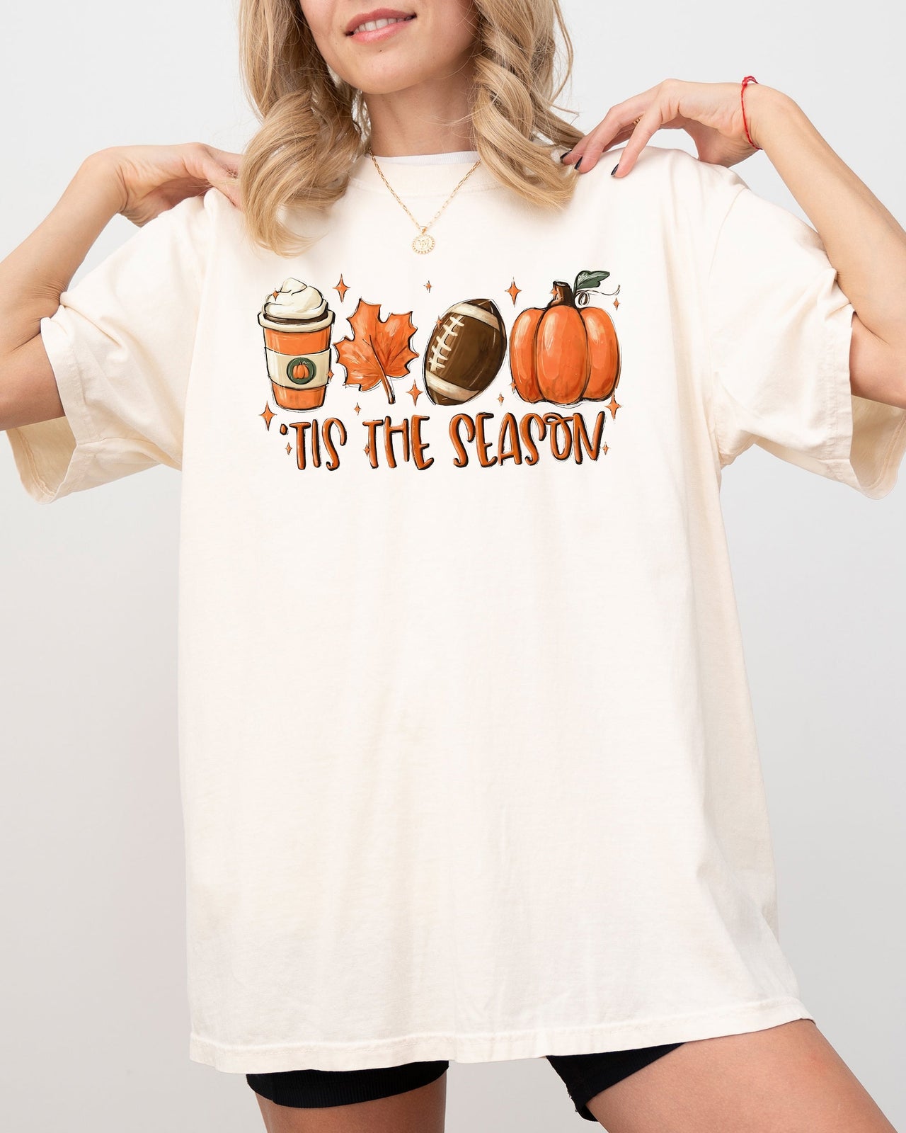 Tis The Season Pumpkin Spice Latte Football Leaves Coffee Autumn Fall Comfort Colors Tee