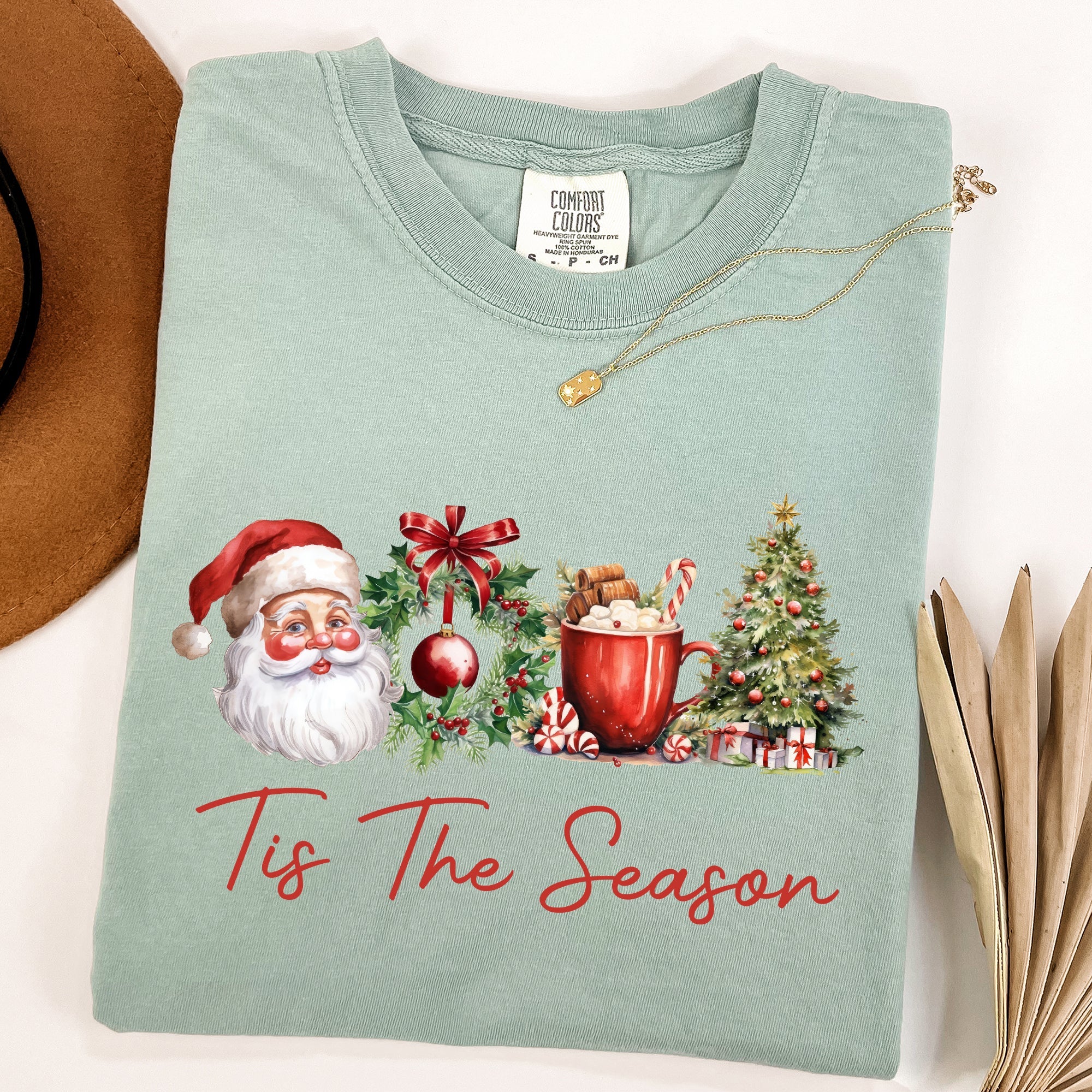 Tis The Season Retro Santa Coffee Christmas Tree Xmas Holiday Edition Comfort Colors Tee
