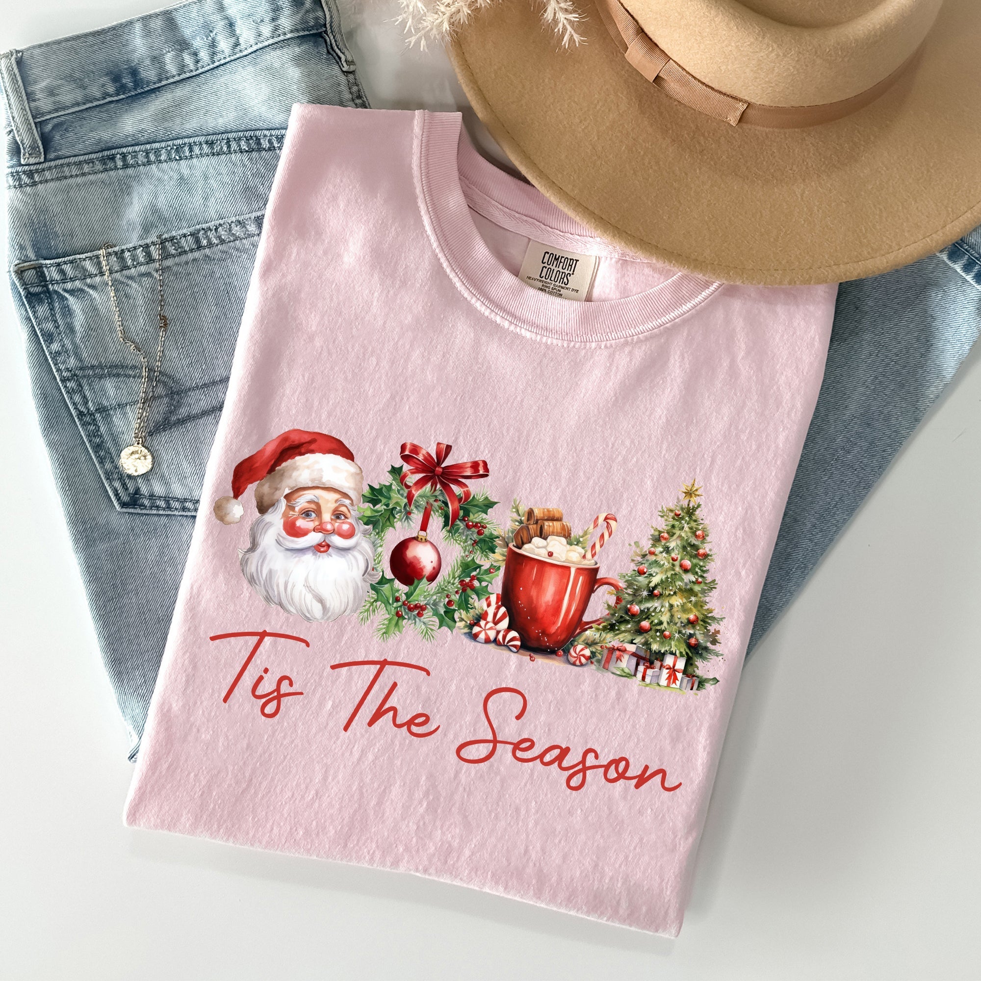 Tis The Season Retro Santa Coffee Christmas Tree Xmas Holiday Edition Comfort Colors Tee