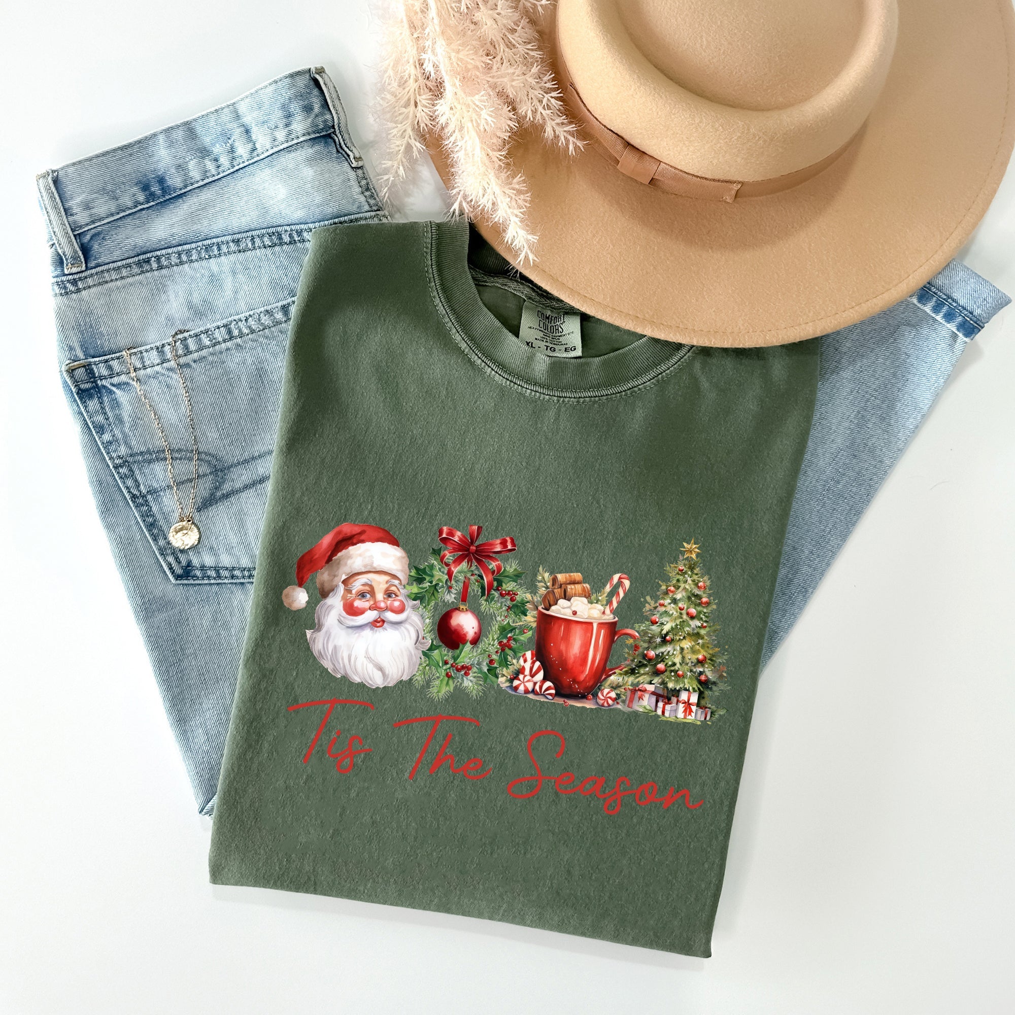 Tis The Season Retro Santa Coffee Christmas Tree Xmas Holiday Edition Comfort Colors Tee