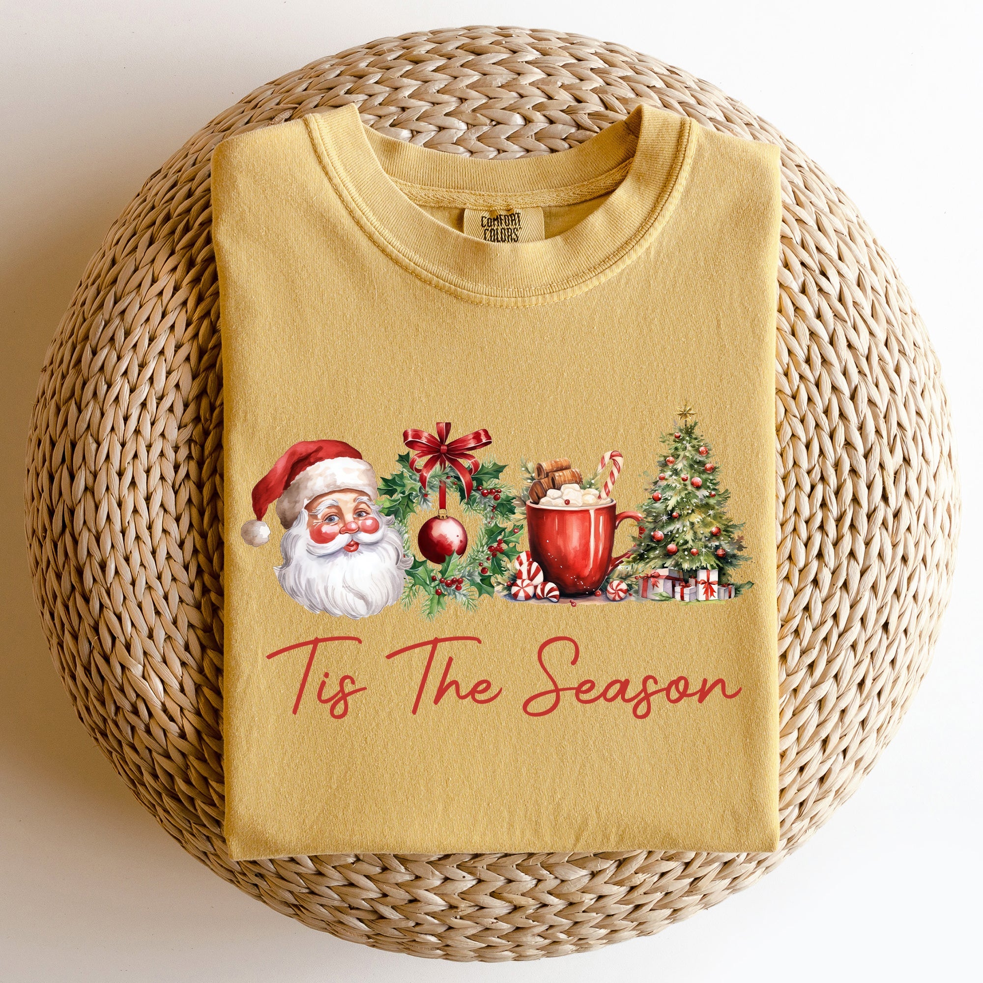 Tis The Season Retro Santa Coffee Christmas Tree Xmas Holiday Edition Comfort Colors Tee