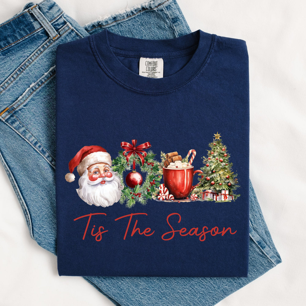 Tis The Season Retro Santa Coffee Christmas Tree Xmas Holiday Edition Comfort Colors Tee
