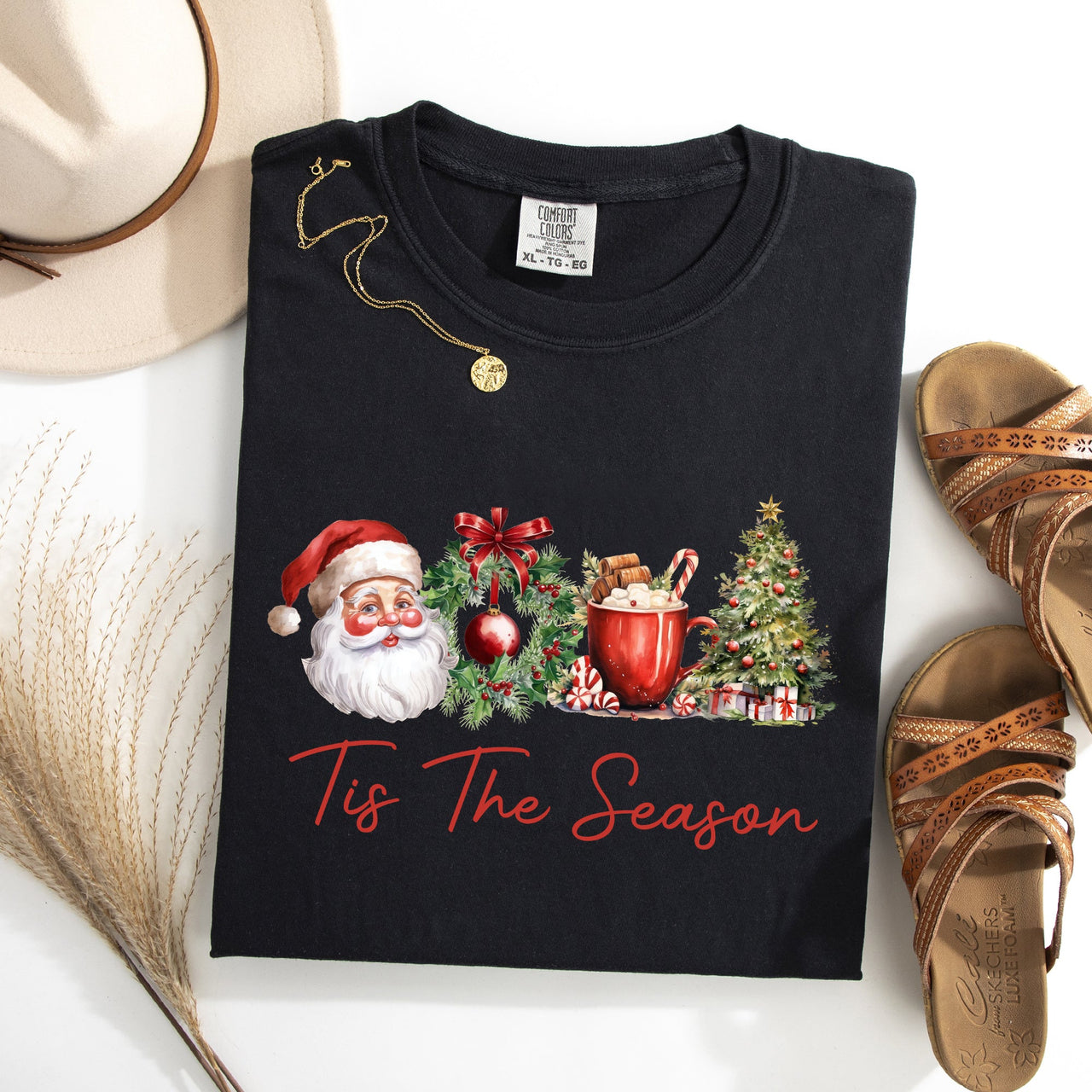 Tis The Season Retro Santa Coffee Christmas Tree Xmas Holiday Edition Comfort Colors Tee