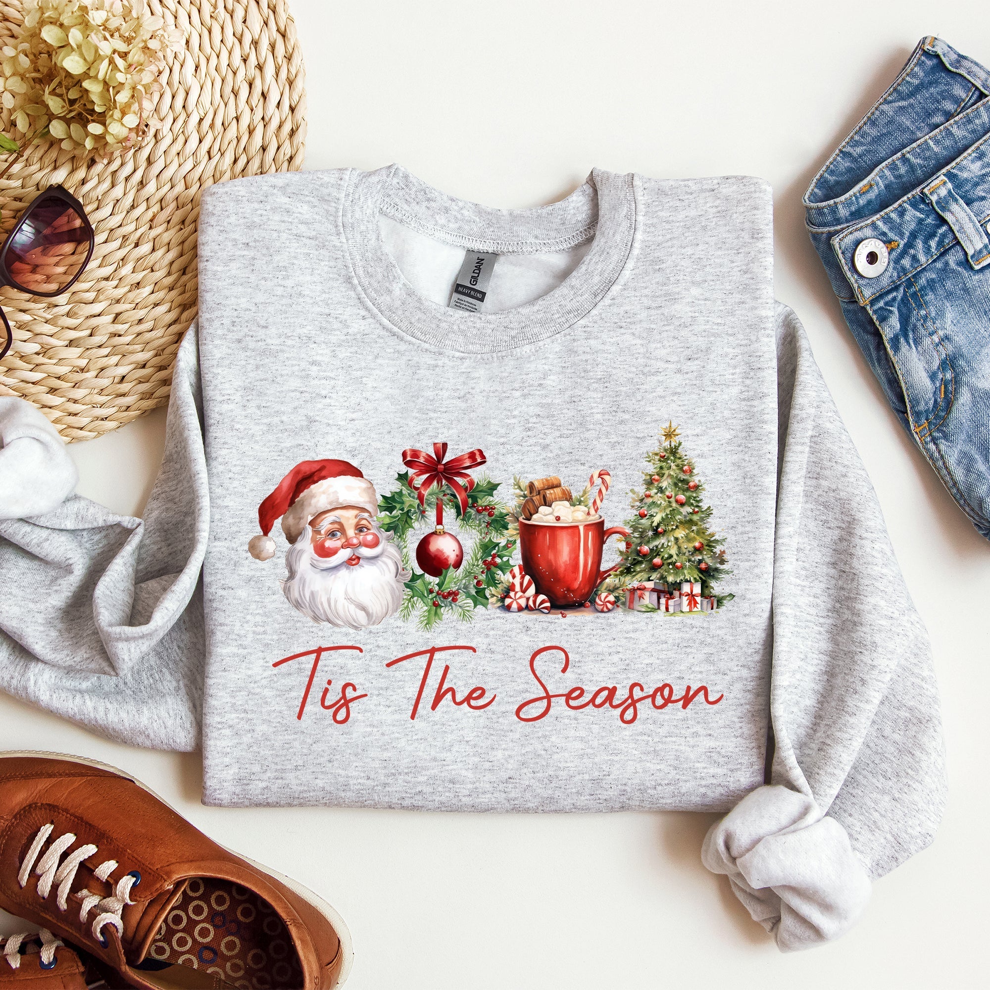 Tis The Season Retro Santa Coffee Christmas Tree Xmas Festive Holiday Sweatshirt