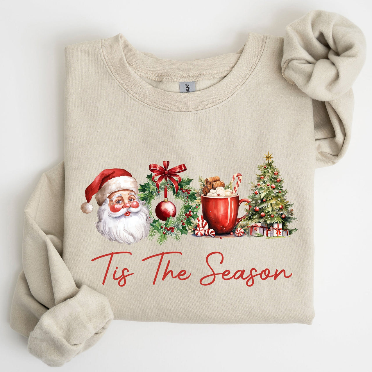 Tis The Season Retro Santa Coffee Christmas Tree Xmas Festive Holiday Sweatshirt