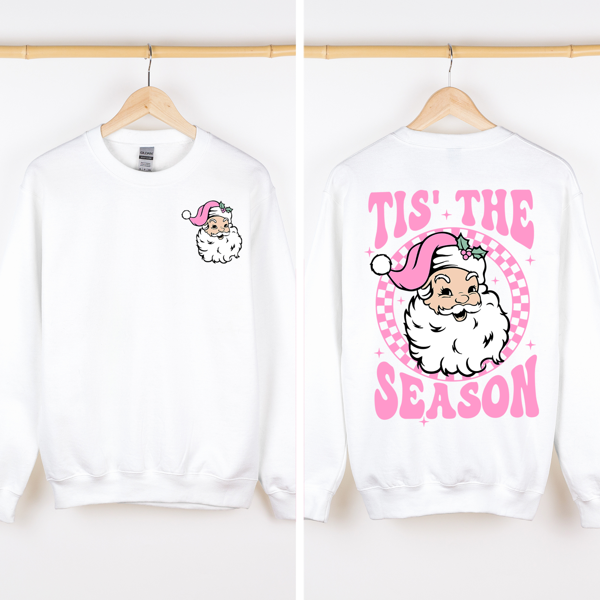 Tis The Season Retro Santa Checkered Front And Back Graphic Vintage Holiday Sweatshirt