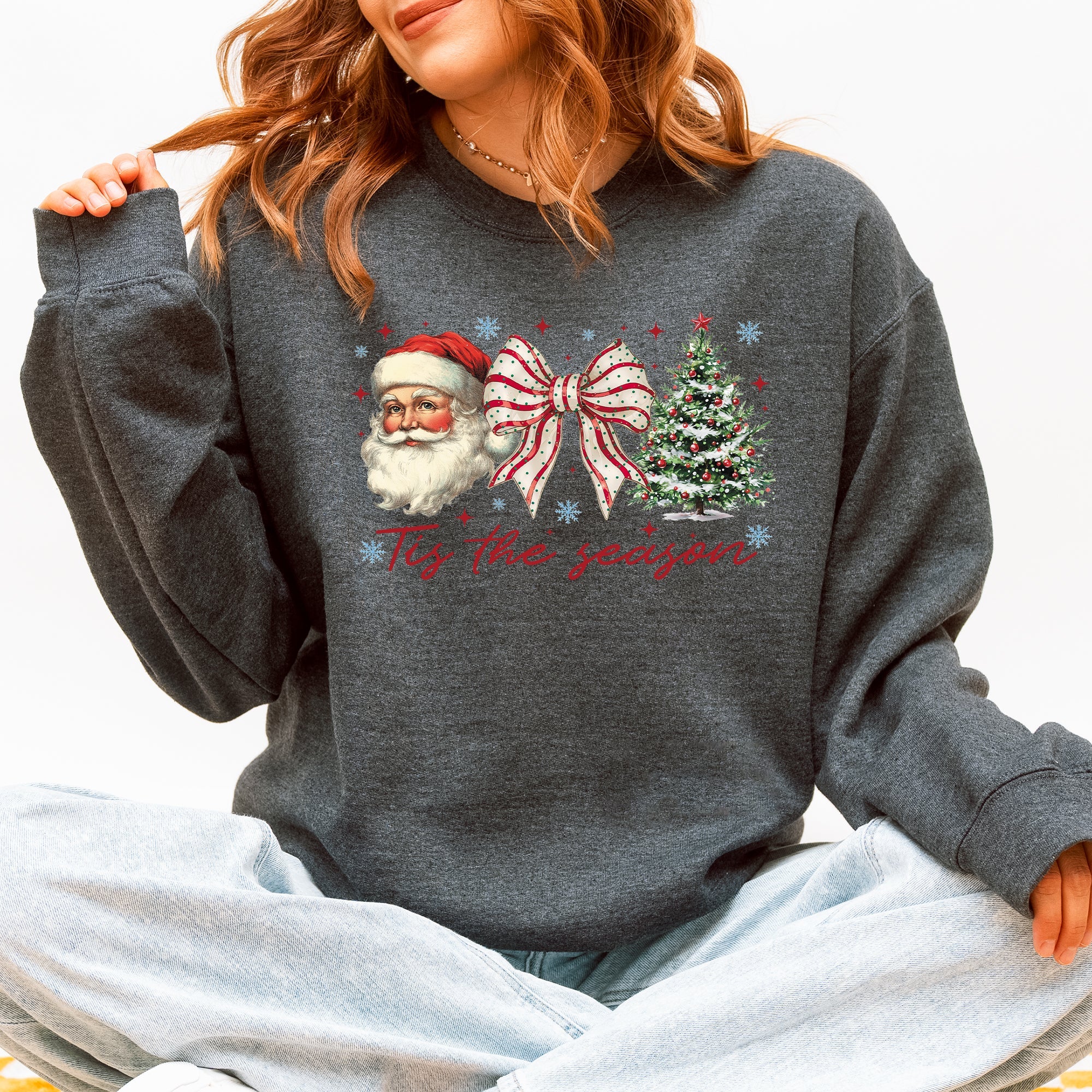 Tis The Season, Santa, Christmas Tree Graphic Sweatshirt