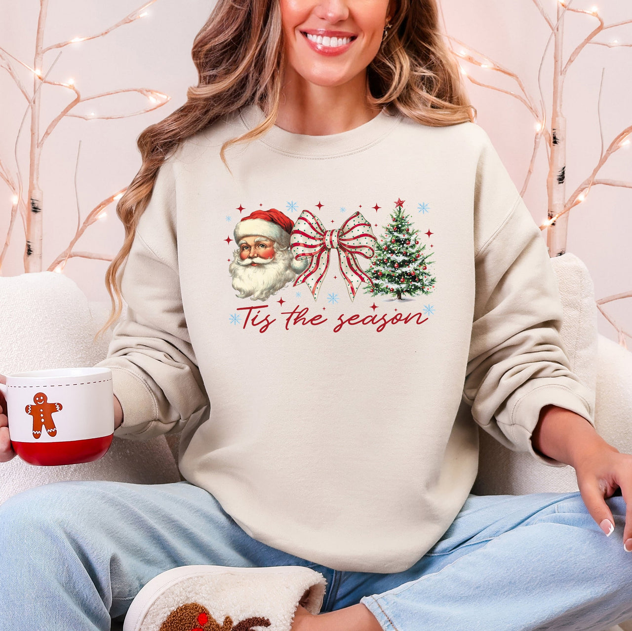 Tis The Season, Santa, Christmas Tree Graphic Sweatshirt