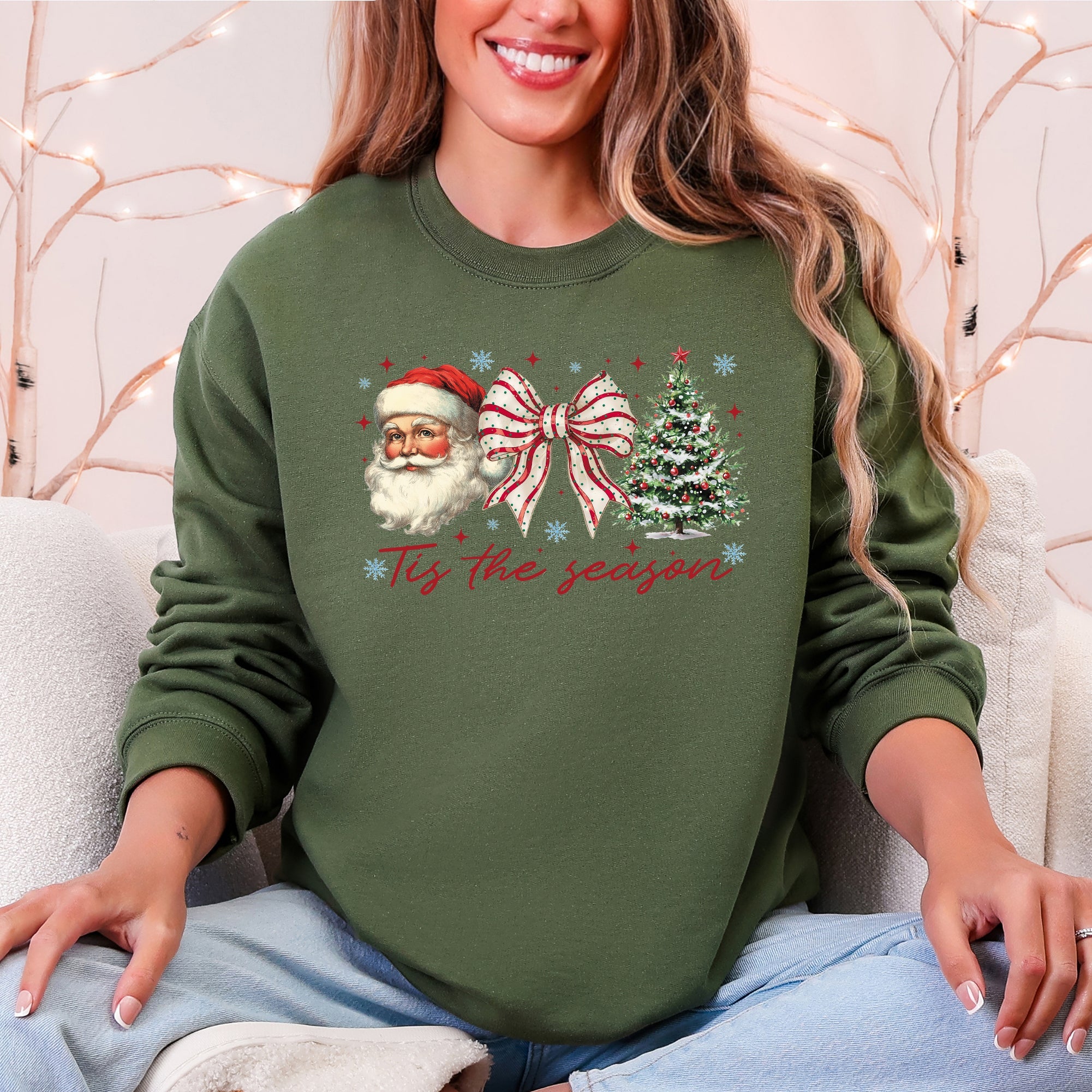 Tis The Season, Santa, Christmas Tree Graphic Sweatshirt