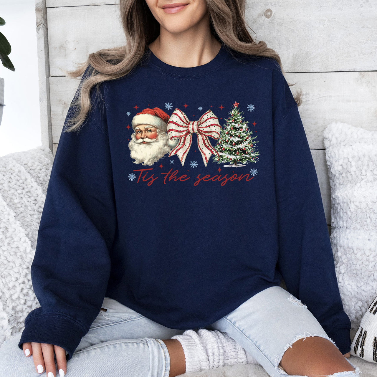 Tis The Season, Santa, Christmas Tree Graphic Sweatshirt
