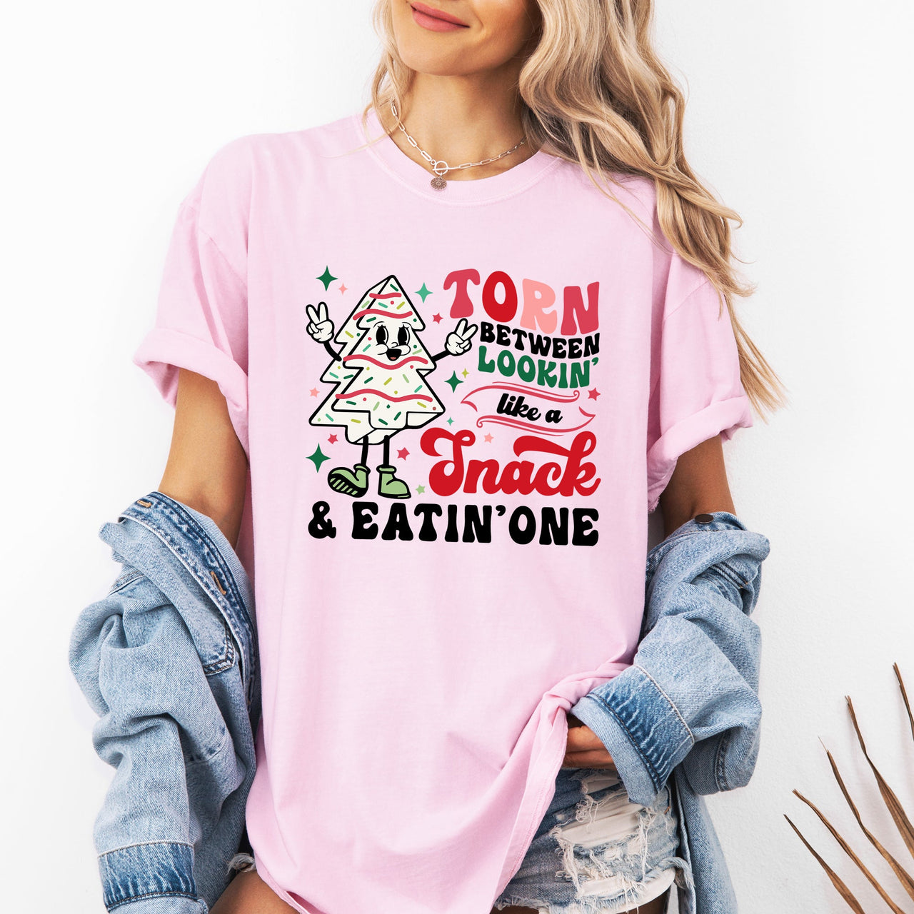 Torn Between Looking Like A Snack And Eating One Christmas Cakes Santa Winter Xmas Comfort Colors Tee