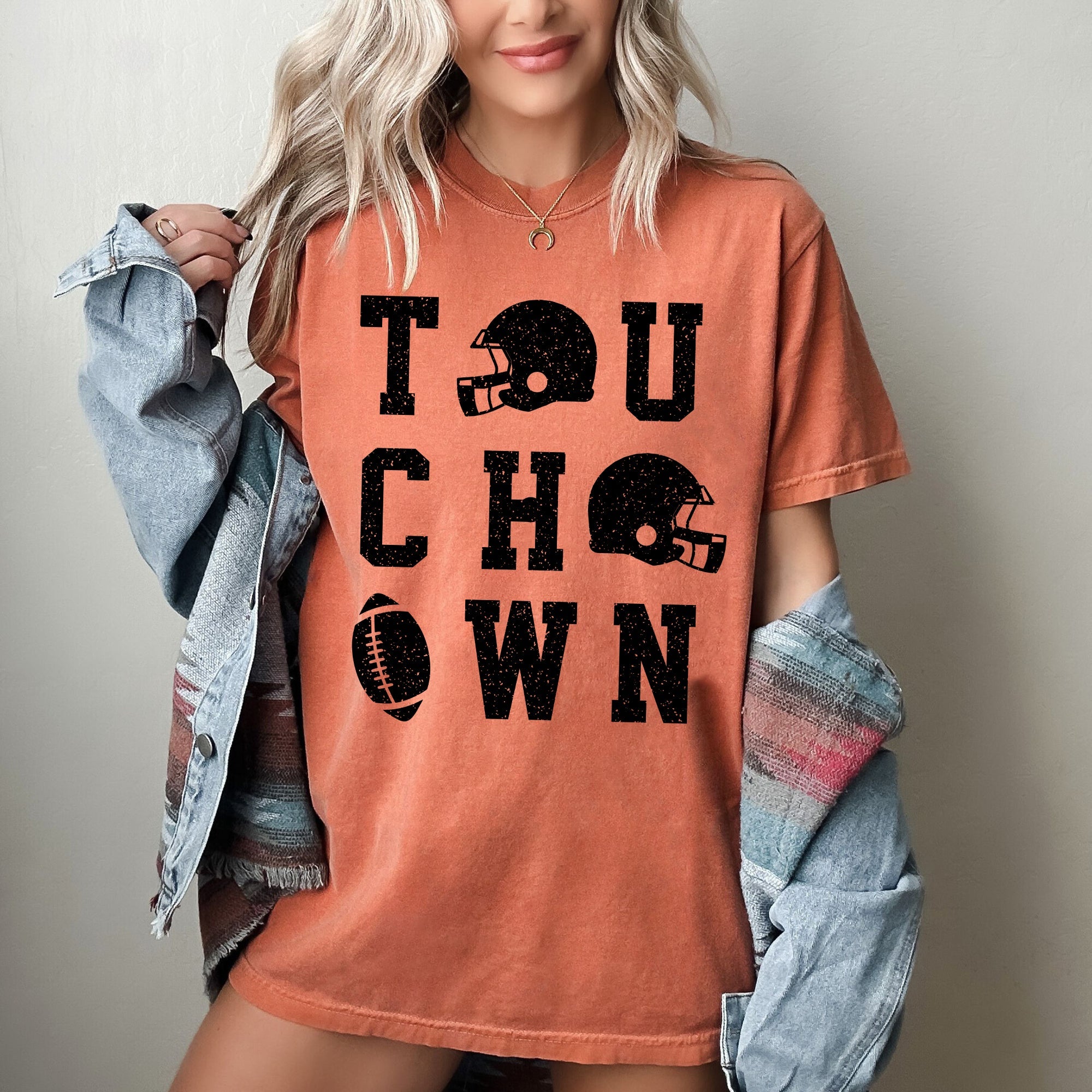 Touchdown Helmet Football Game Day Big Game Tailgate Party Fan Favorite Comfort Colors Tee