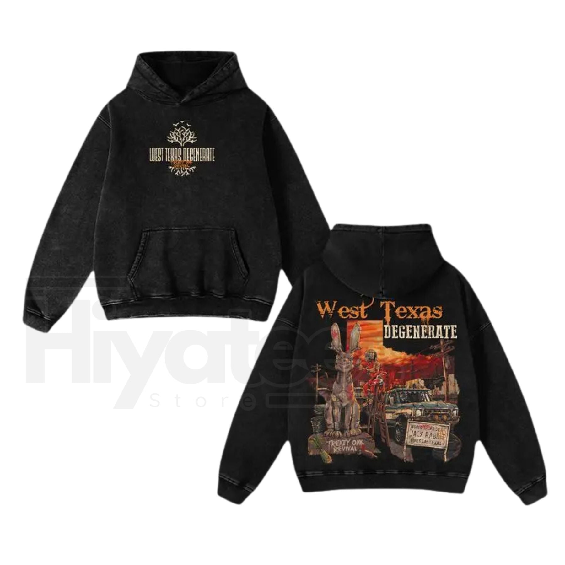 Treaty Oak Revival West Texas Degenerate Hoodie – Vintage Acid Wash Heavy Cotton Southern Rock Streetwear