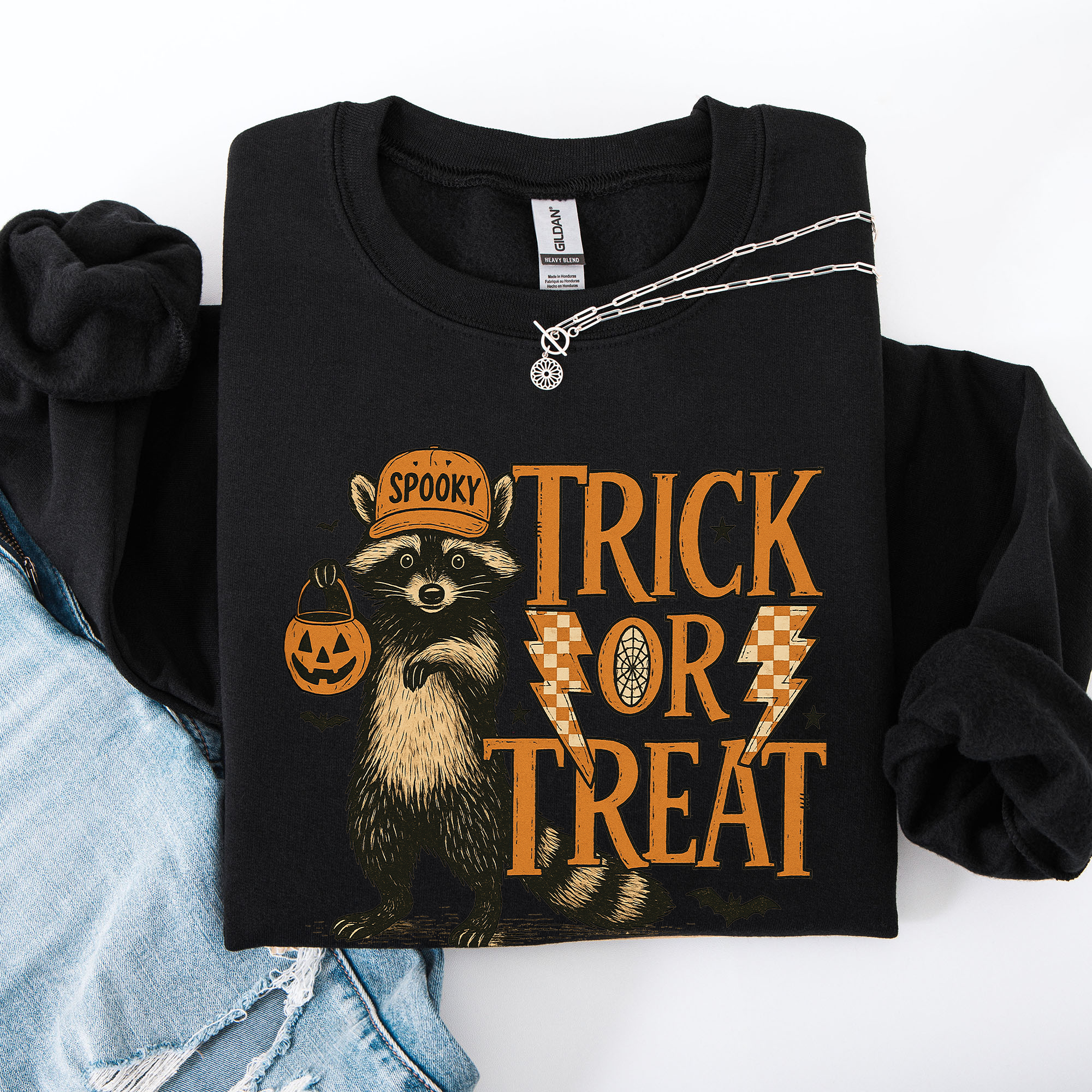Trick Or Treat Raccoon Halloween Spooky Cozy Premium Graphic Edition Soft Warm Everyday Sweatshirt