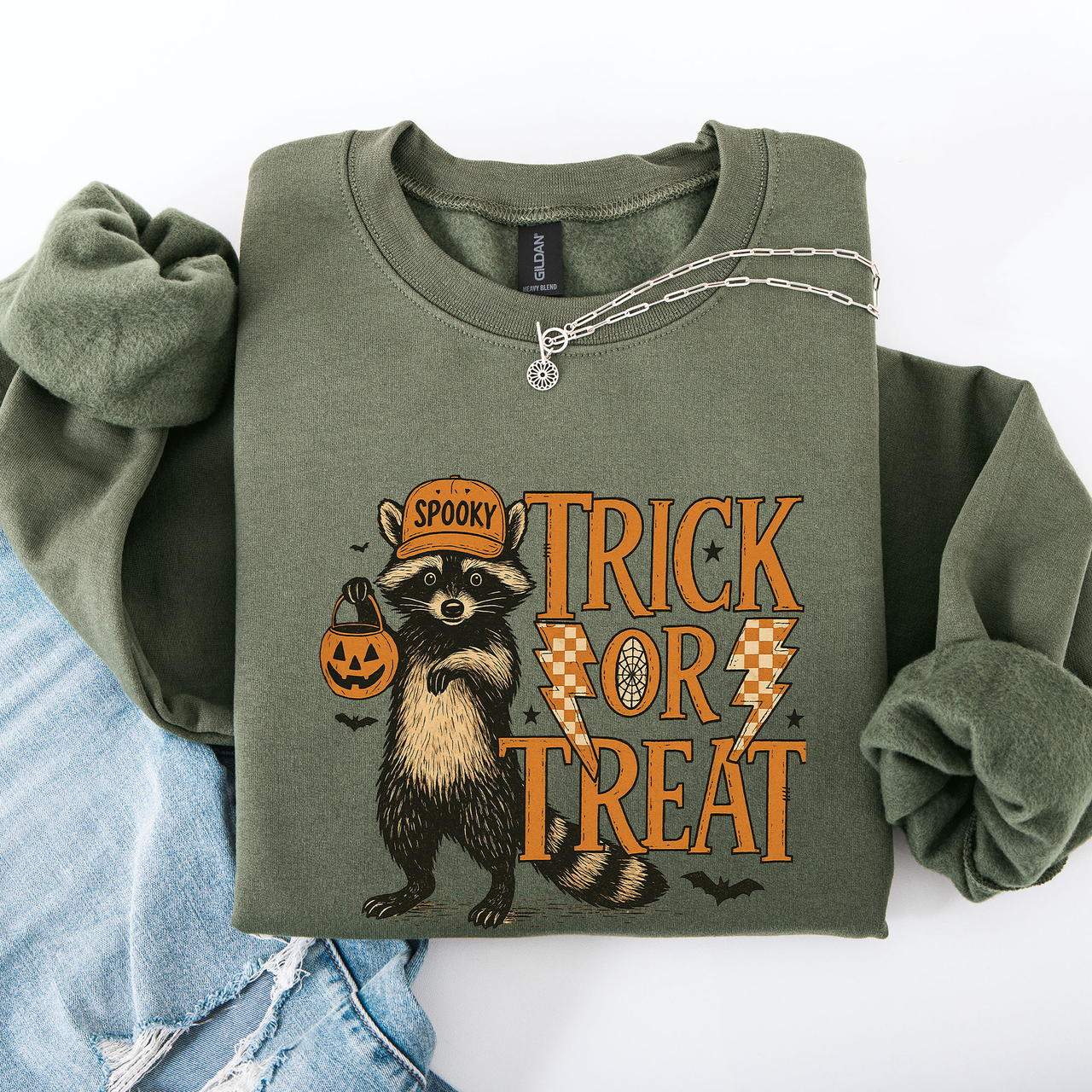 Trick Or Treat Raccoon Halloween Spooky Cozy Premium Graphic Edition Soft Warm Everyday Sweatshirt
