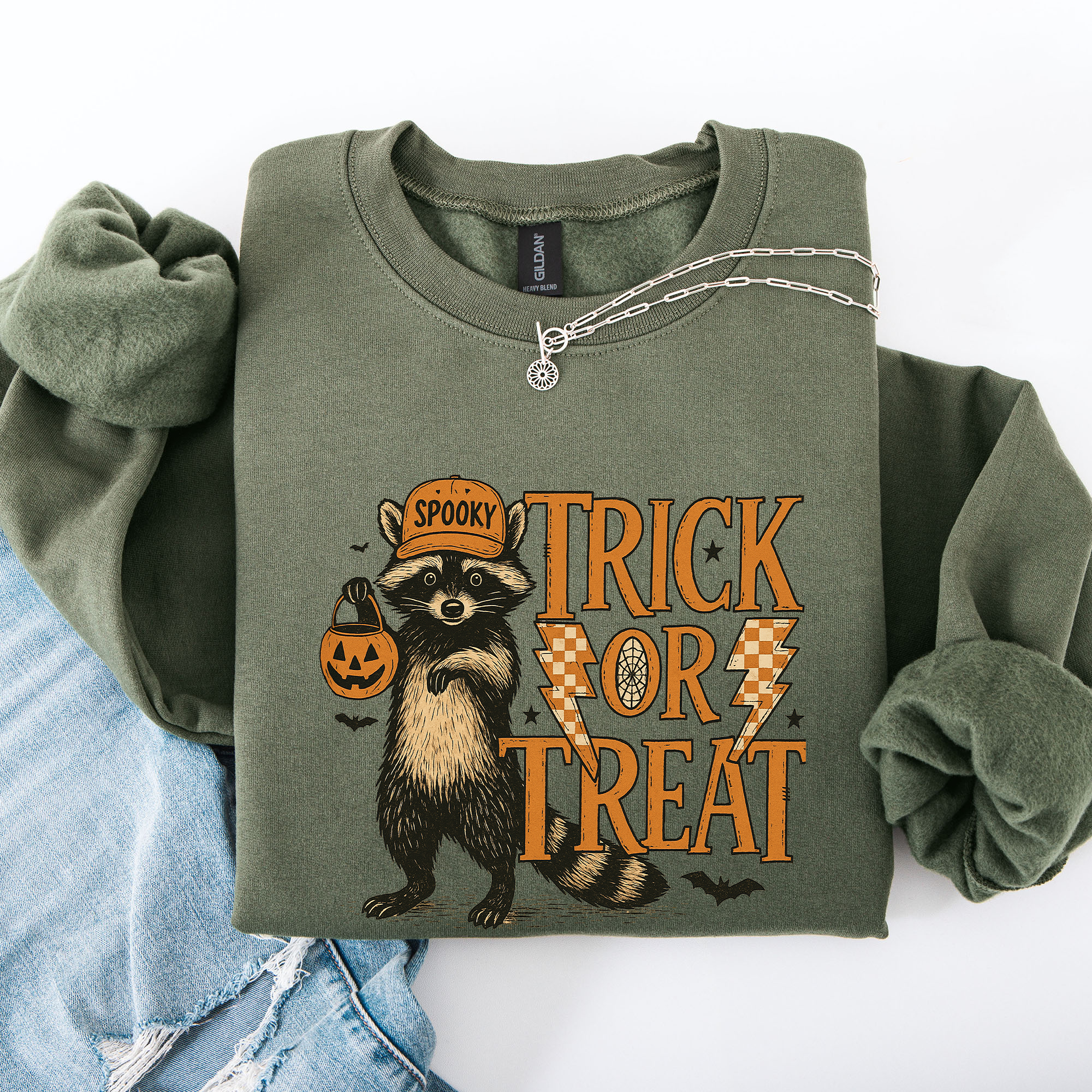 Trick Or Treat Raccoon Halloween Spooky Cozy Premium Graphic Edition Soft Warm Everyday Sweatshirt