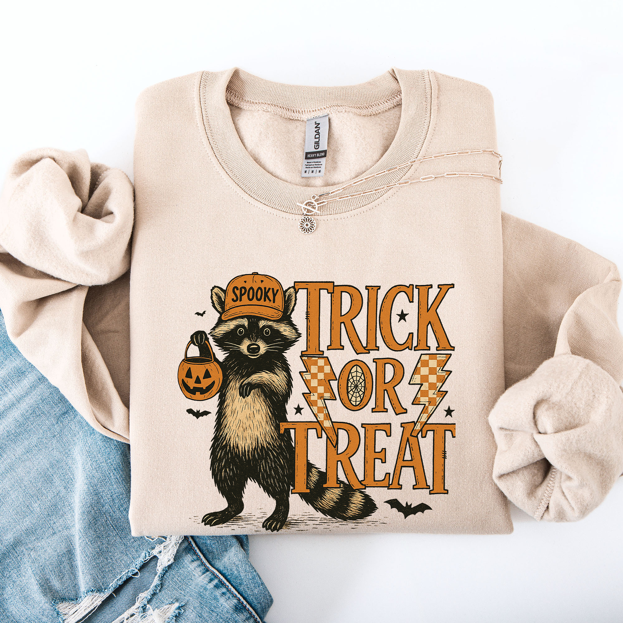 Trick Or Treat Raccoon Halloween Spooky Cozy Premium Graphic Edition Soft Warm Everyday Sweatshirt