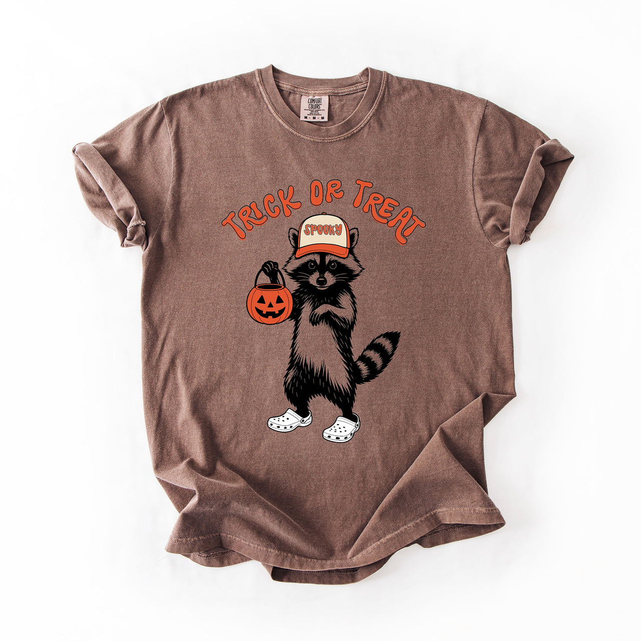 Trick Or Treat Feral Raccoon Halloween Skeletons Ghosts Witches Cats Pumpkins Graphic Comfort Colors Tee