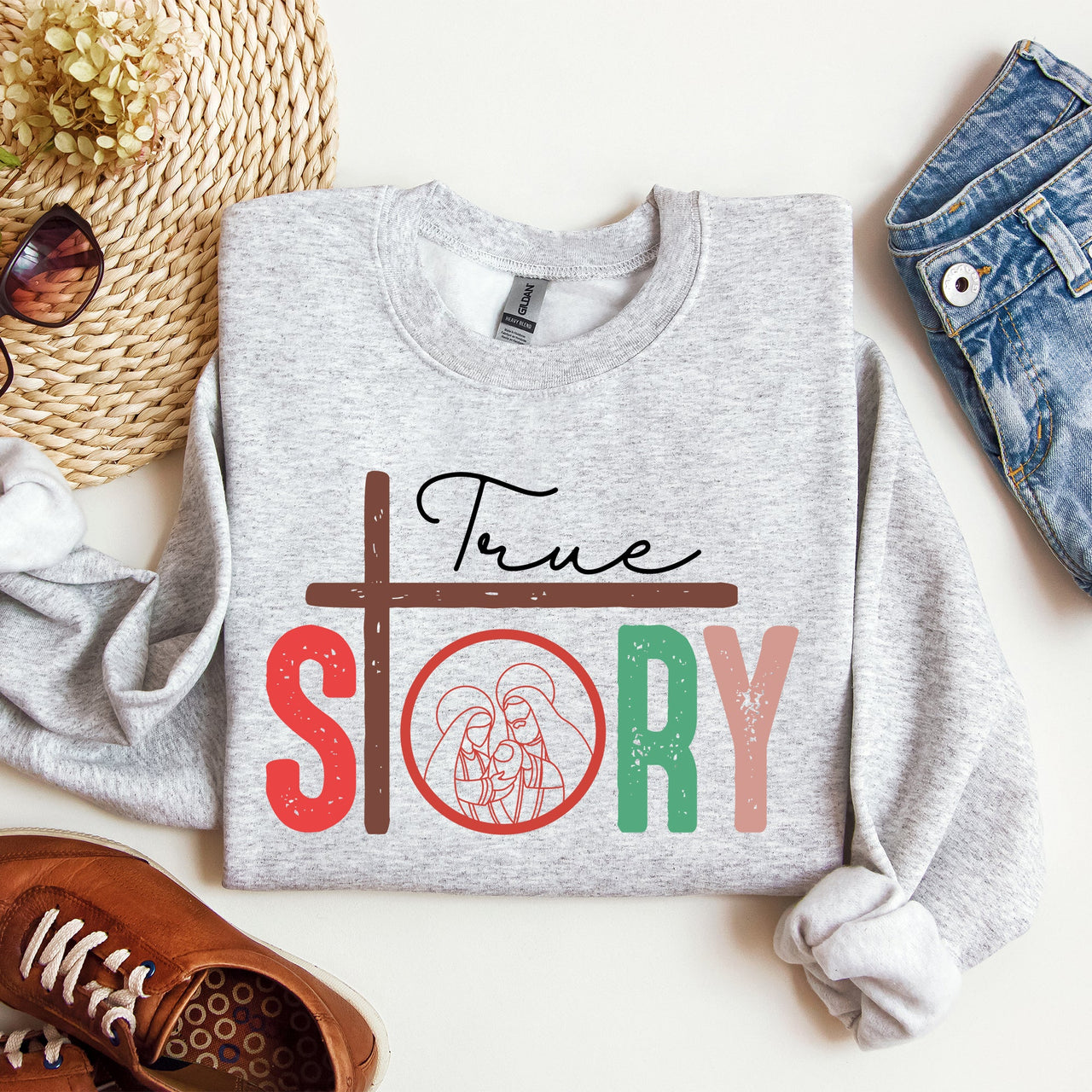 True Story Cross Nativity Christmas Christian Gospel Faith Holiday Edition Sweatshirt