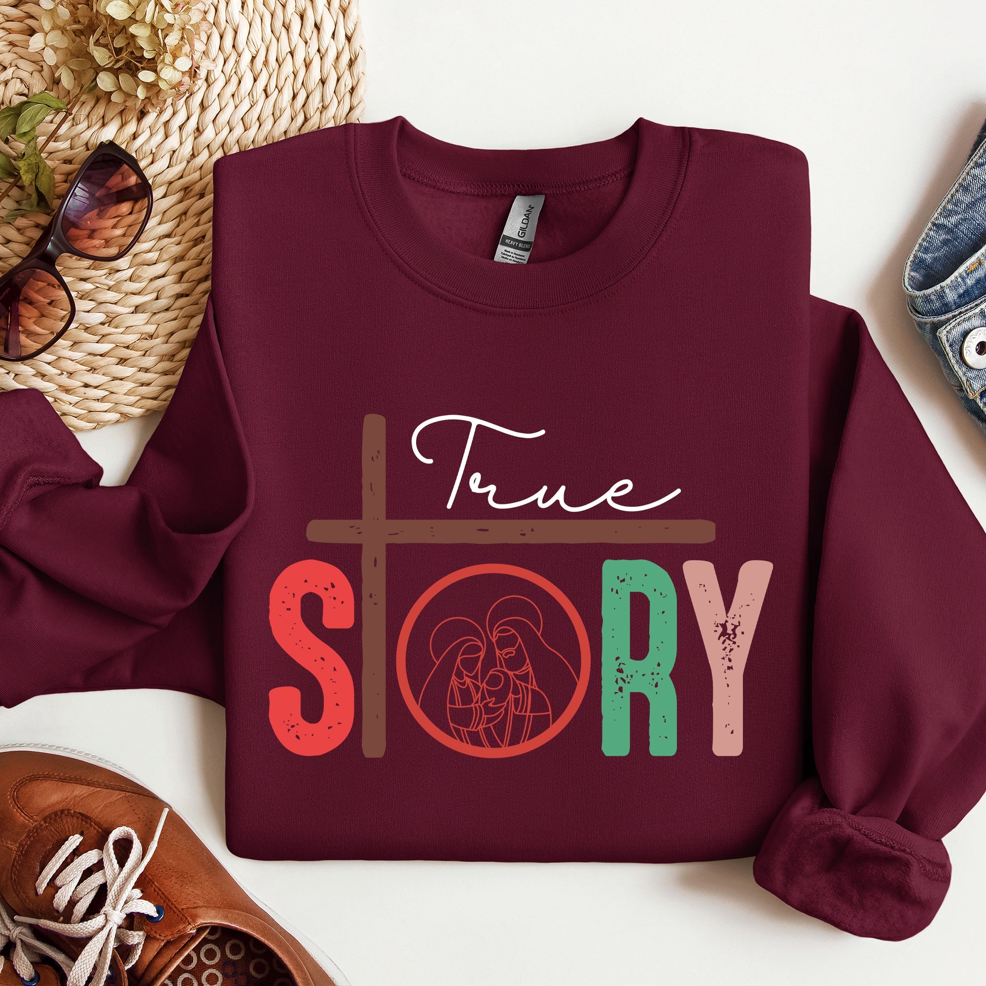 True Story Cross Nativity Christmas Christian Gospel Faith Holiday Edition Sweatshirt