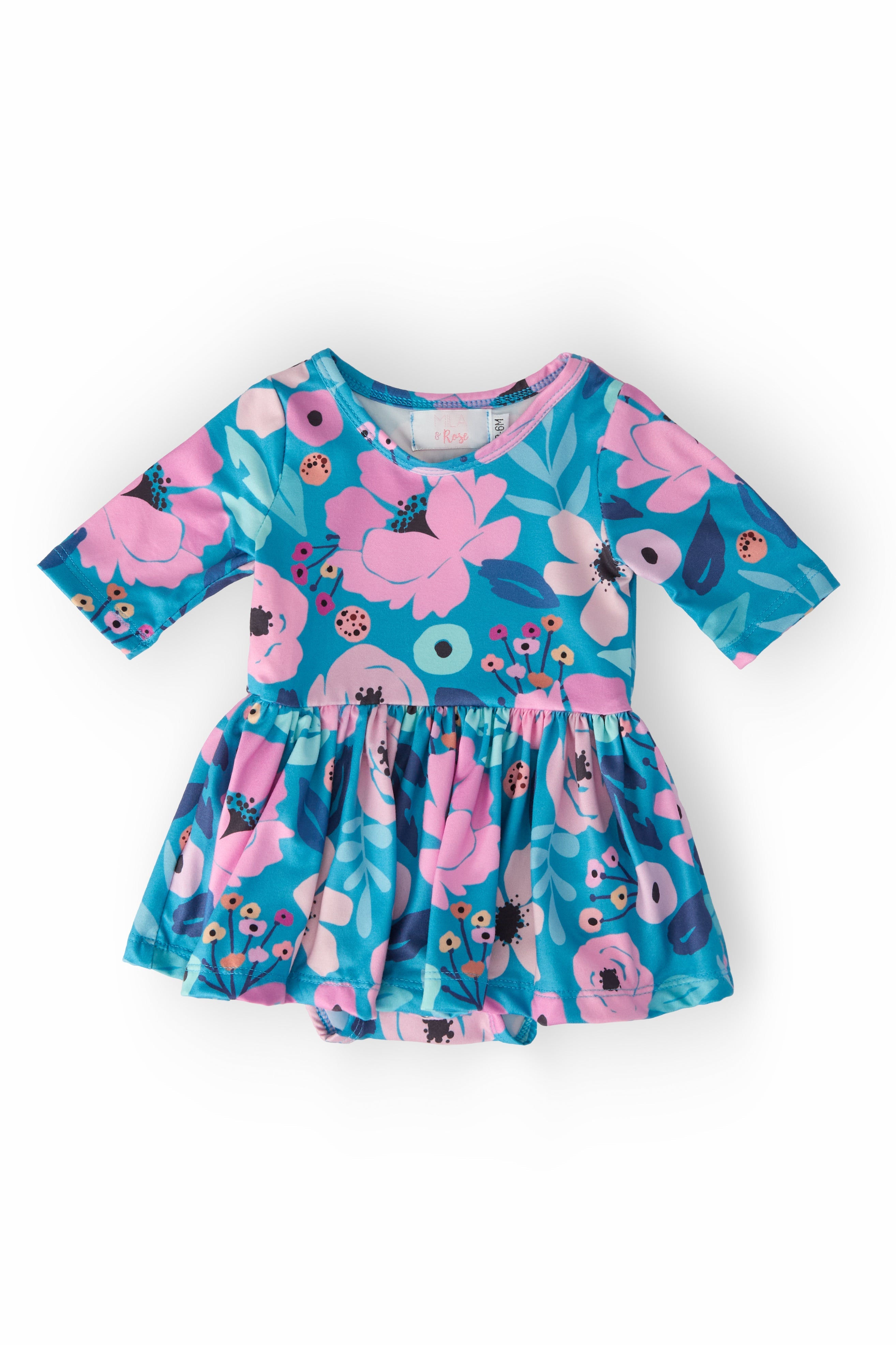 Twirling in Teal 3/4 Sleeve Twirl Bodysuit