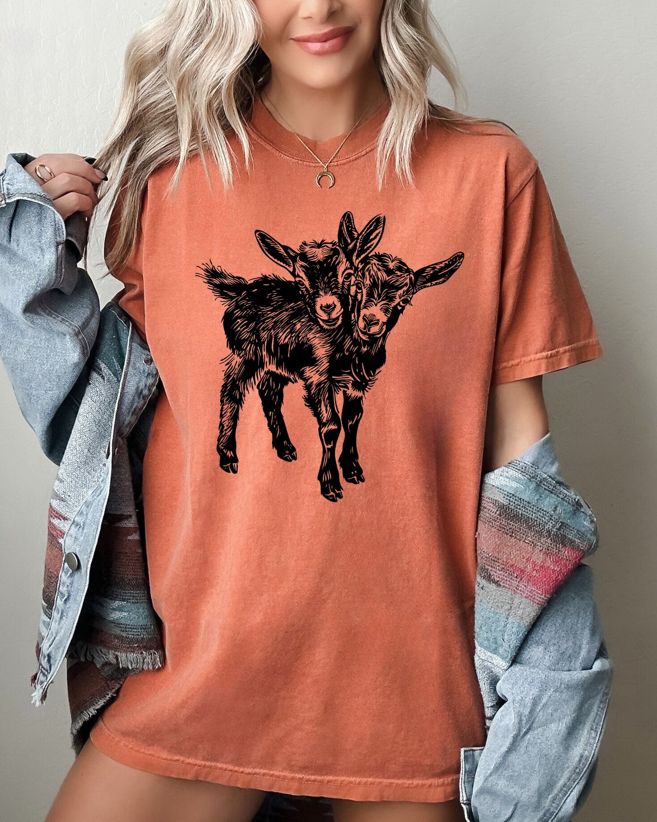 Two Headed Goat Haunted Halloween Night Creepy Graphic Art Edition Comfort Colors Tee