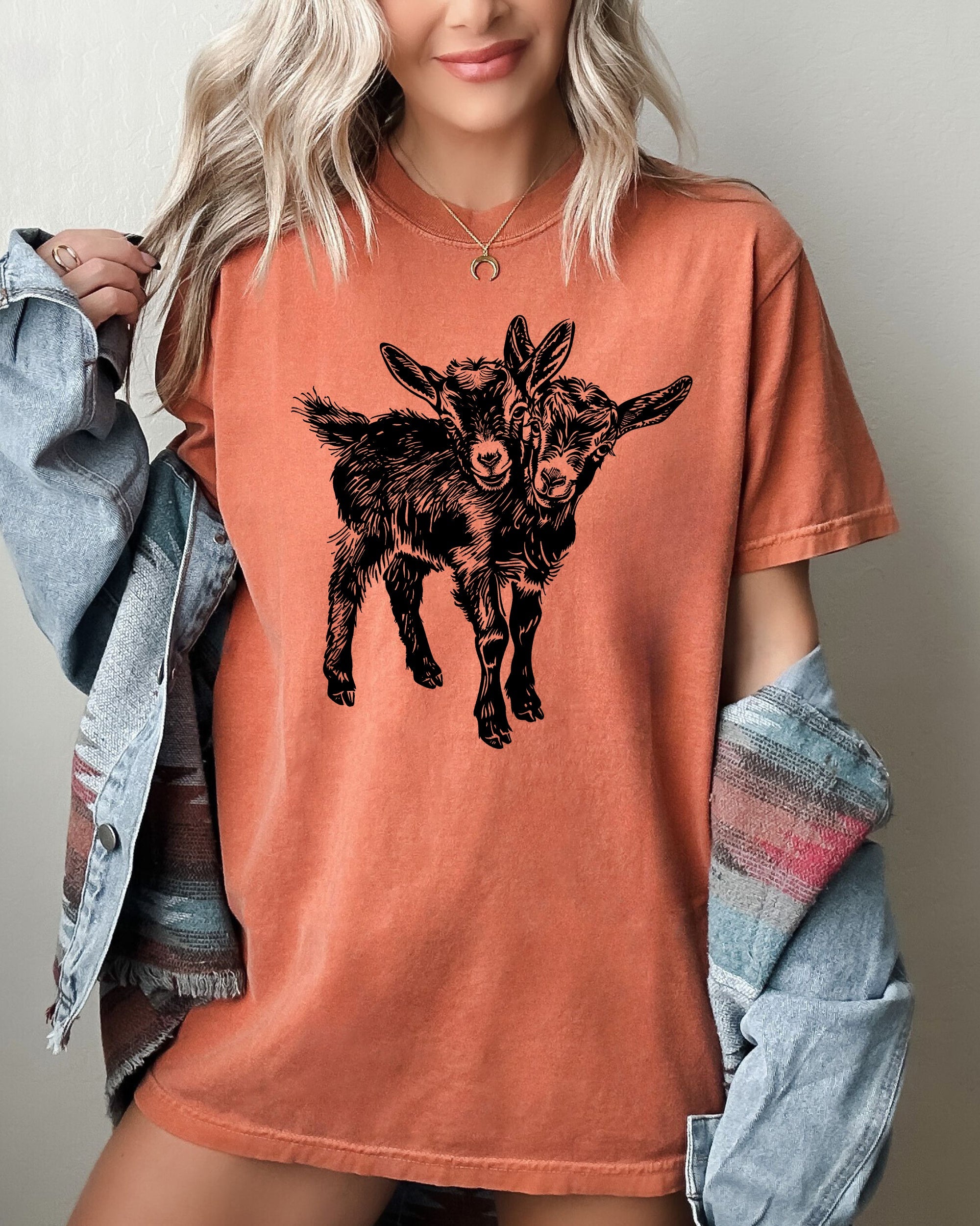 Two Headed Goat Haunted Halloween Night Creepy Graphic Art Edition Comfort Colors Tee