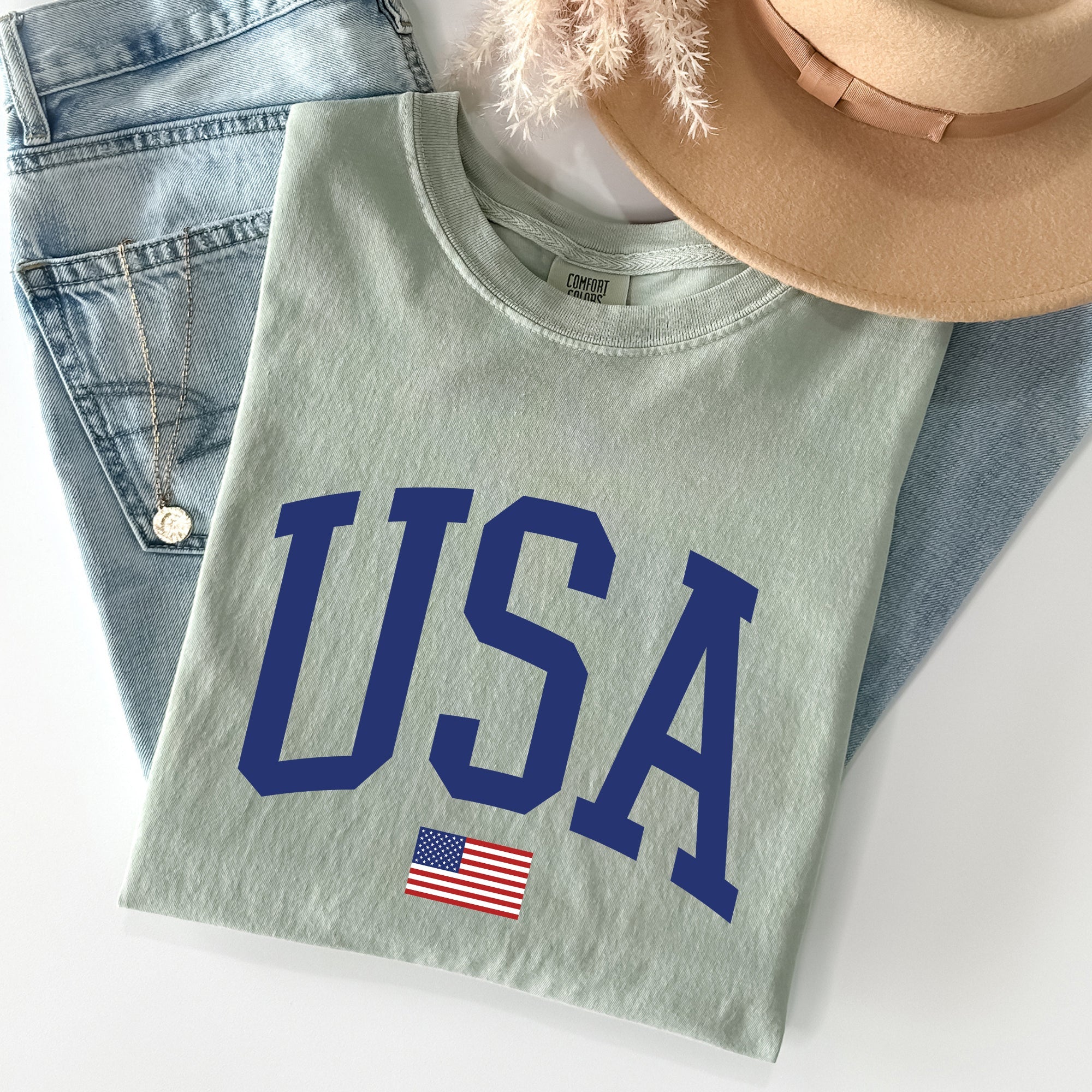 USA Flag Patriotic Emblem Celebrating Independence Day USA Pride Comfort Colors Tee
