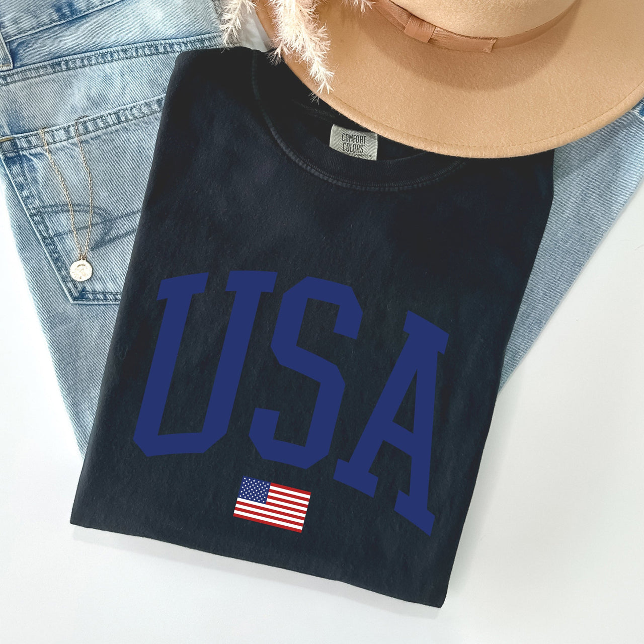 USA Flag Patriotic Emblem Celebrating Independence Day USA Pride Comfort Colors Tee
