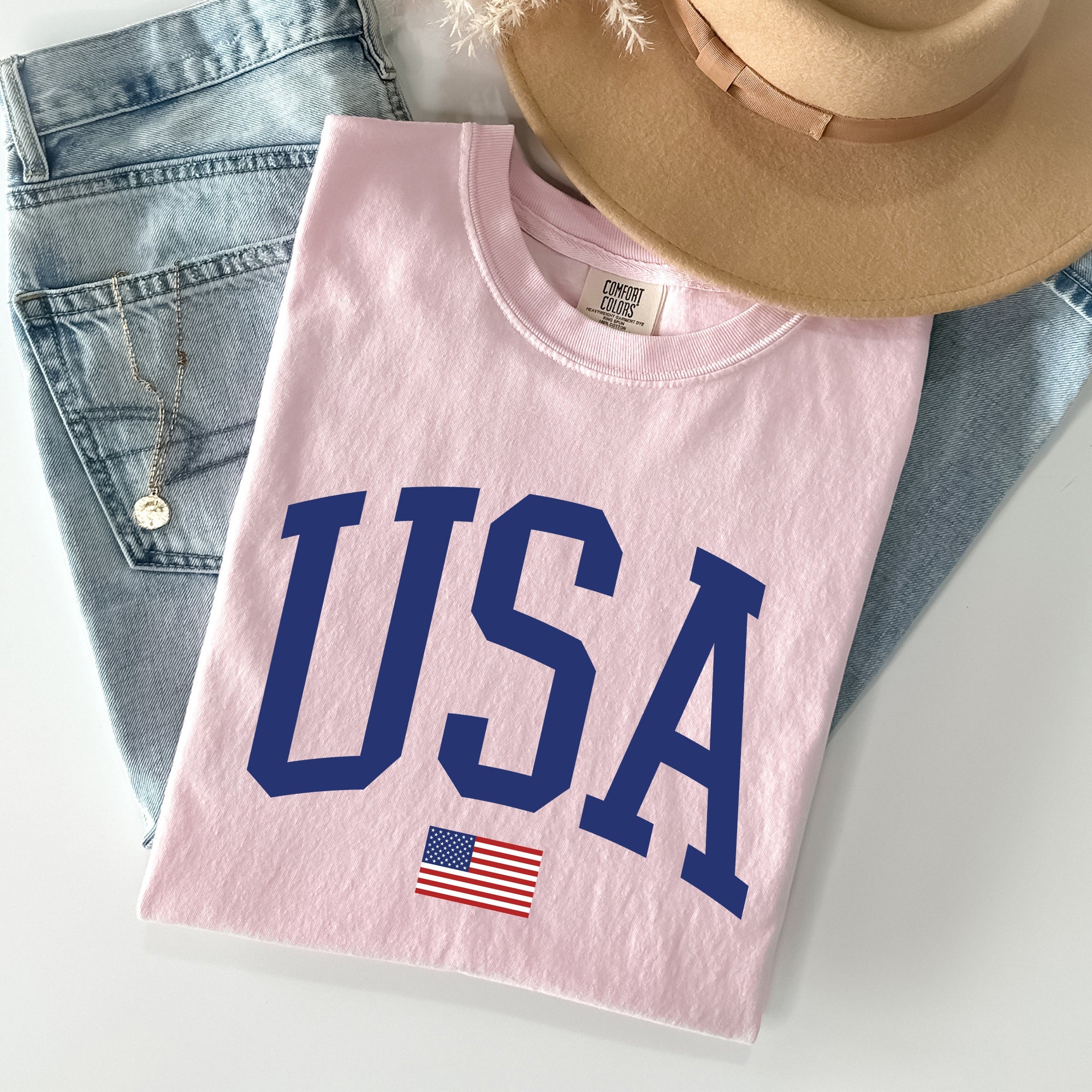USA Flag Patriotic Emblem Celebrating Independence Day USA Pride Comfort Colors Tee