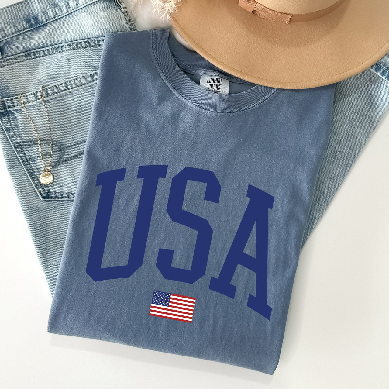 USA Flag Patriotic Emblem Celebrating Independence Day USA Pride Comfort Colors Tee