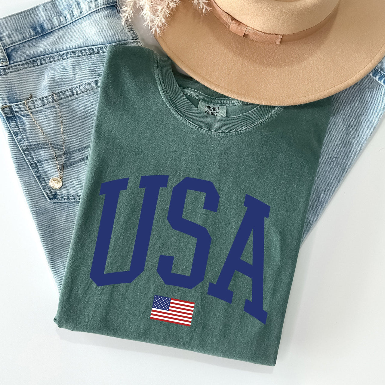 USA Flag Patriotic Emblem Celebrating Independence Day USA Pride Comfort Colors Tee