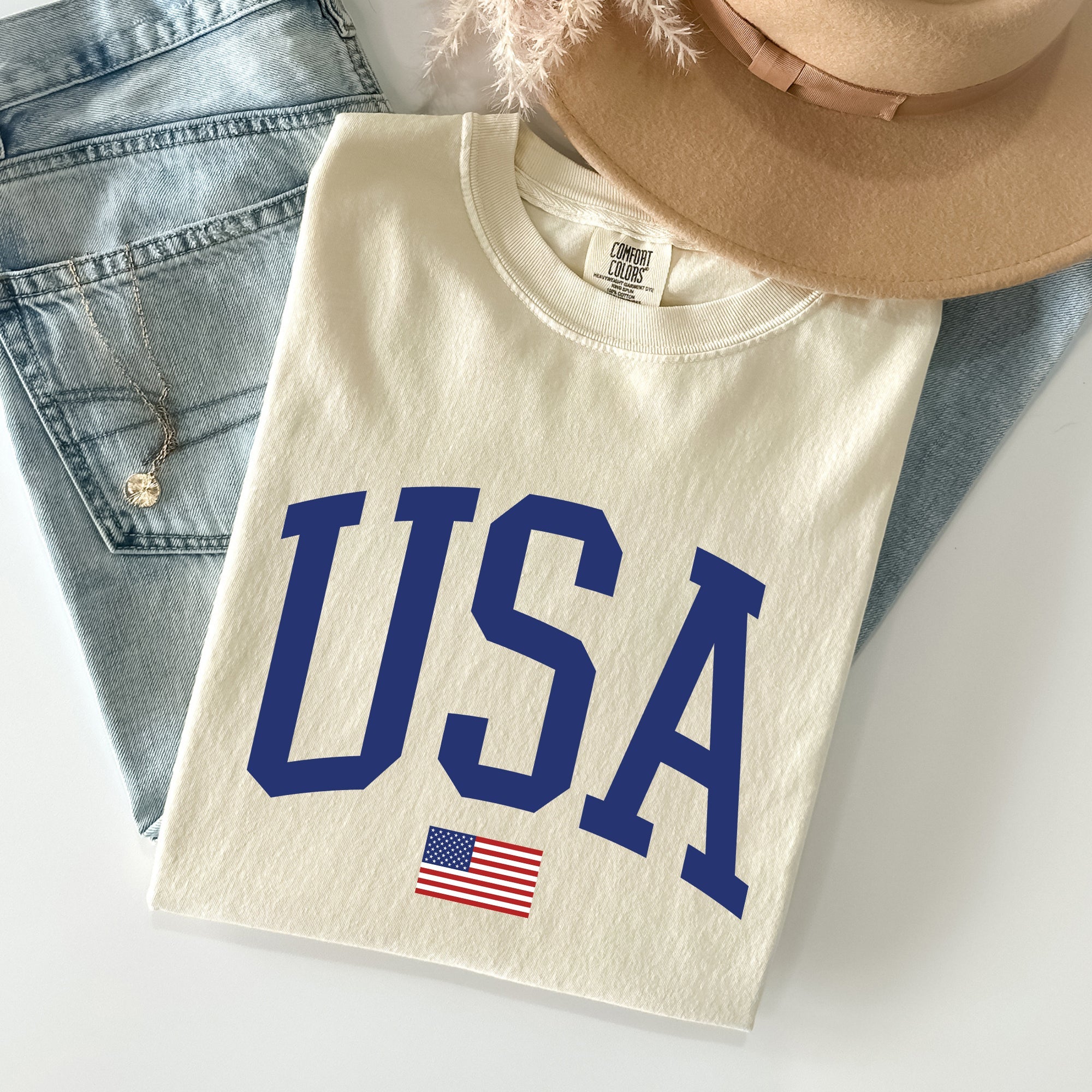 USA Flag Patriotic Emblem Celebrating Independence Day USA Pride Comfort Colors Tee