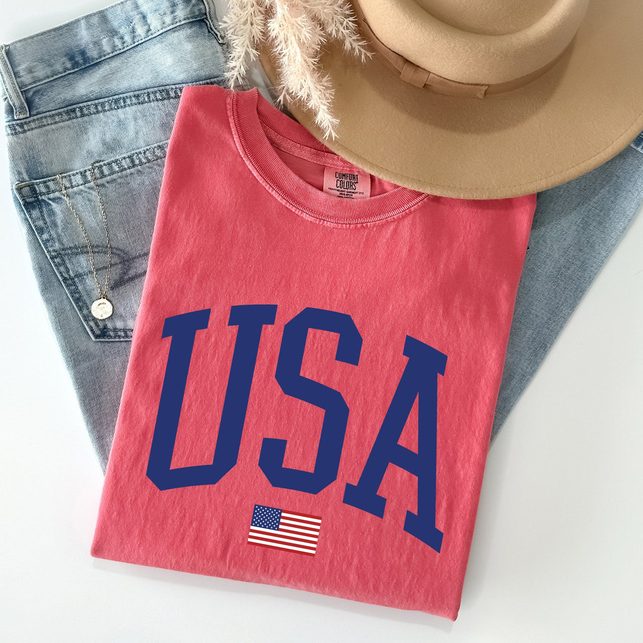 USA Flag Patriotic Emblem Celebrating Independence Day USA Pride Comfort Colors Tee