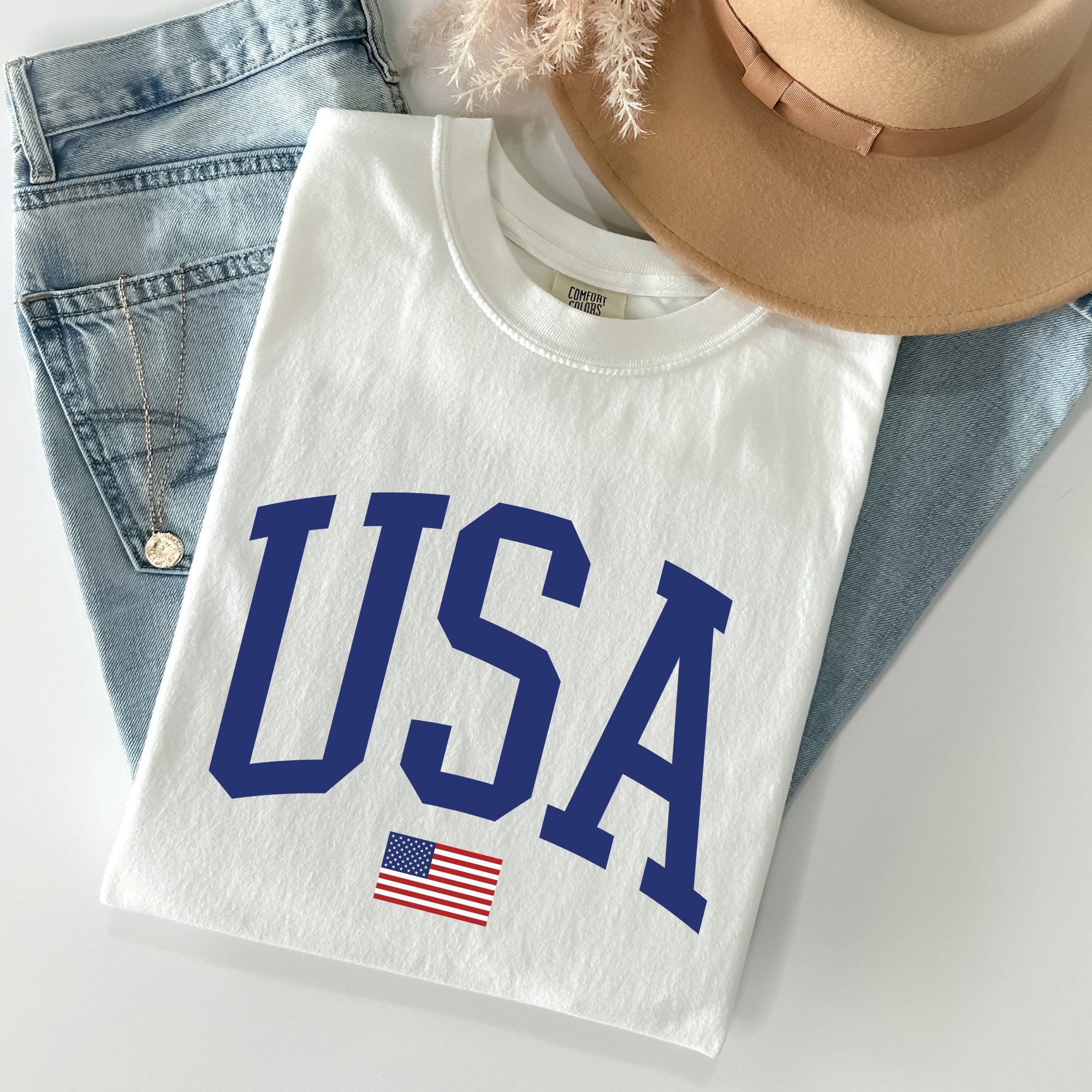 USA Flag Patriotic Emblem Celebrating Independence Day USA Pride Comfort Colors Tee