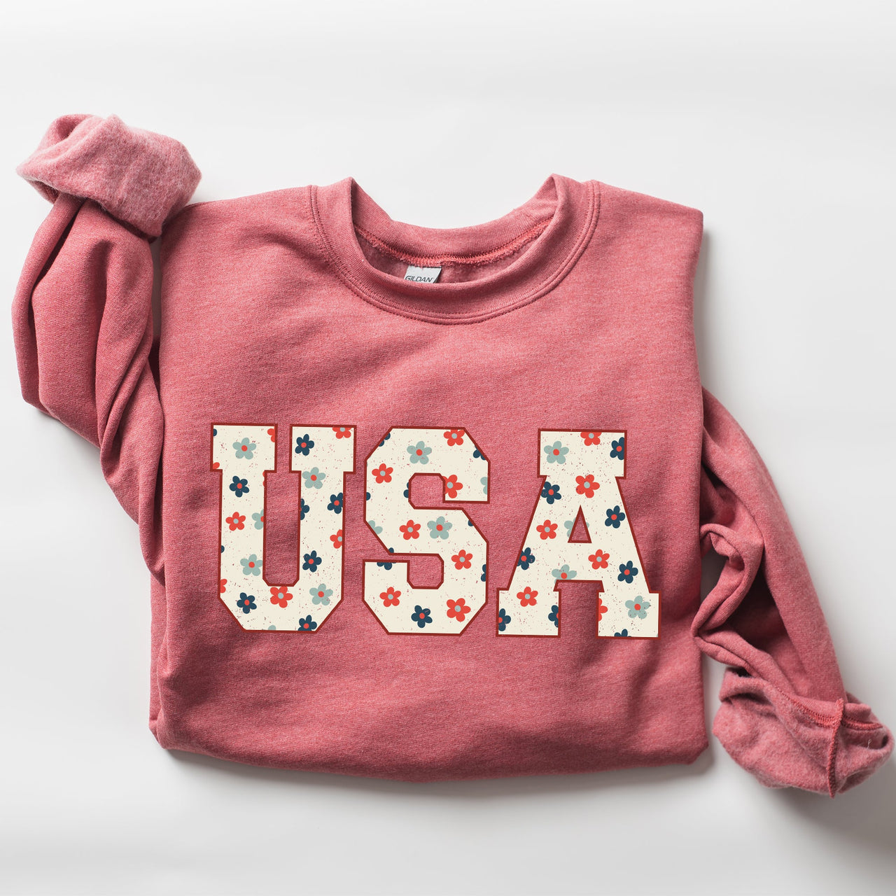 USA Flowers Minimalist Patriotic America 4th of July Independence Day Sweatshirt
