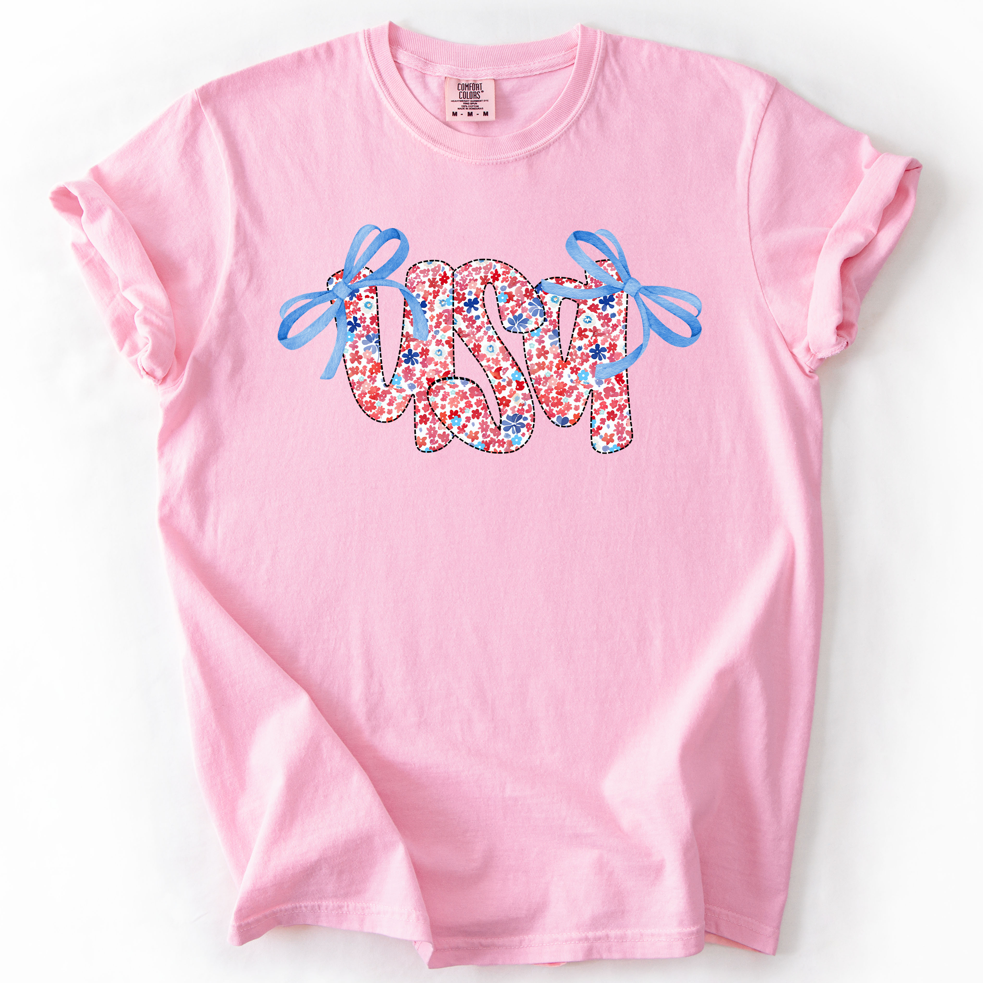 USA Ribbons Coquette Fourth Of July America Patriotic Pride Celebration Comfort Colors Tee