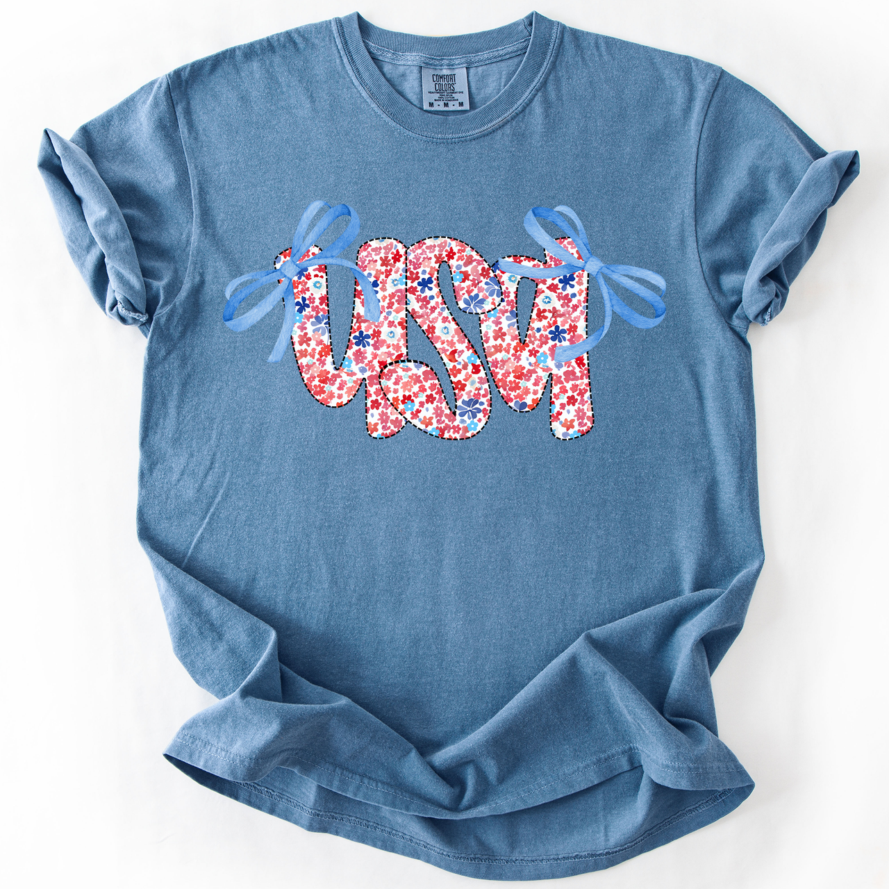 USA Ribbons Coquette Fourth Of July America Patriotic Pride Celebration Comfort Colors Tee