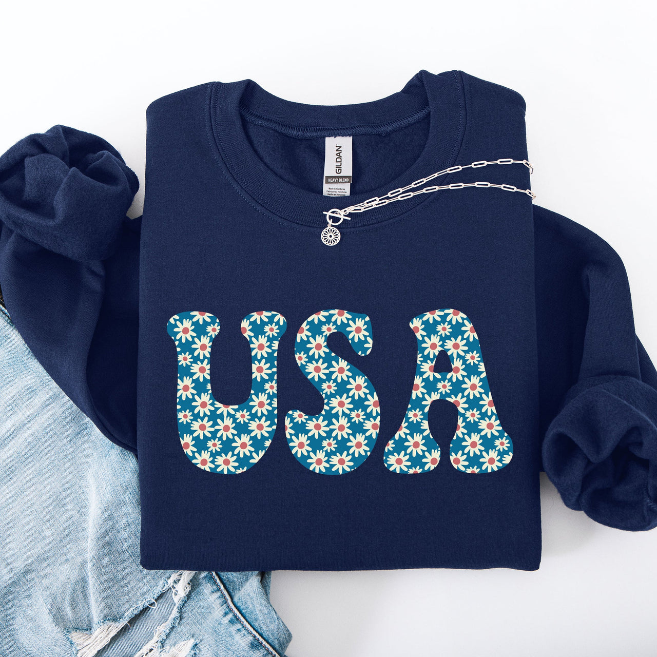 USA Retro Daisies Patriotic America Fourth of July Vintage Inspired Graphic Celebration Edition Sweatshirt