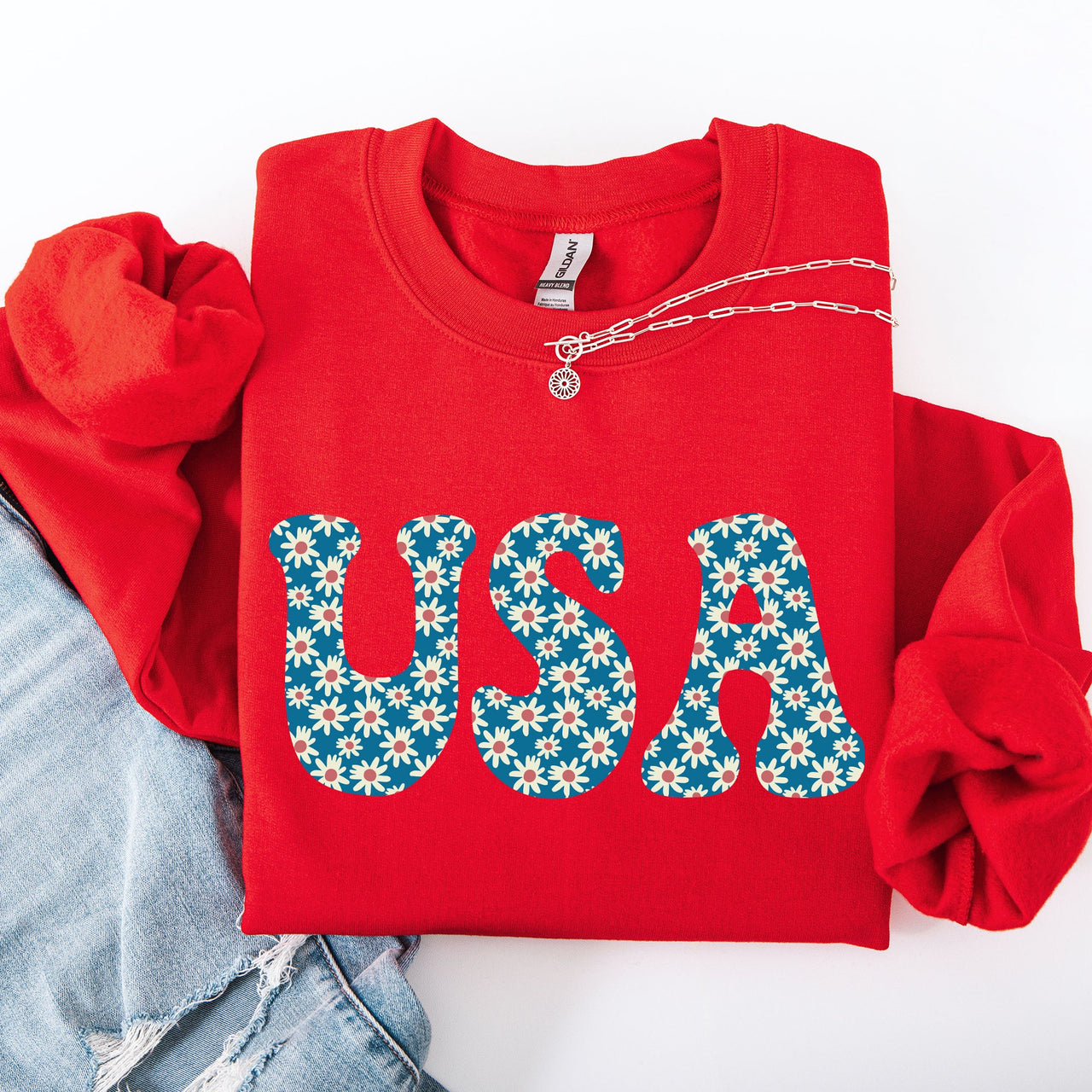 USA Retro Daisies Patriotic America Fourth of July Vintage Inspired Graphic Celebration Edition Sweatshirt