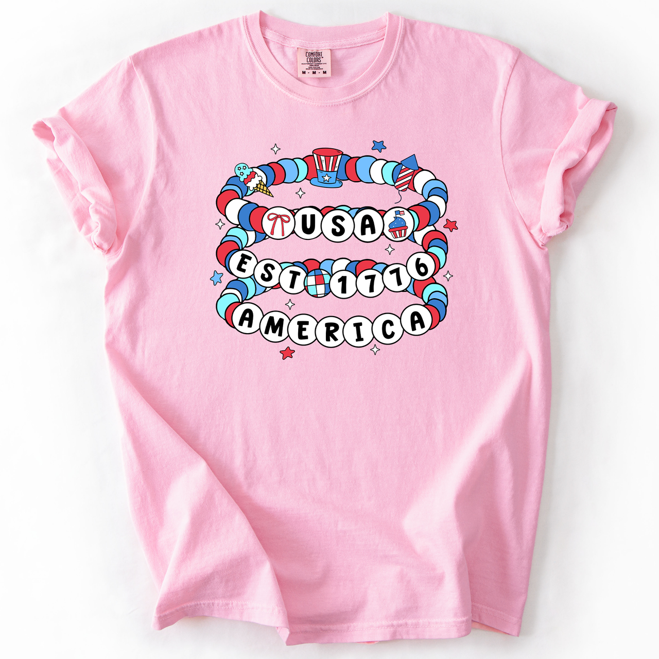 USA America Friendship Bracelets Patriotic Fourth Of July American Pride Comfort Colors Tee