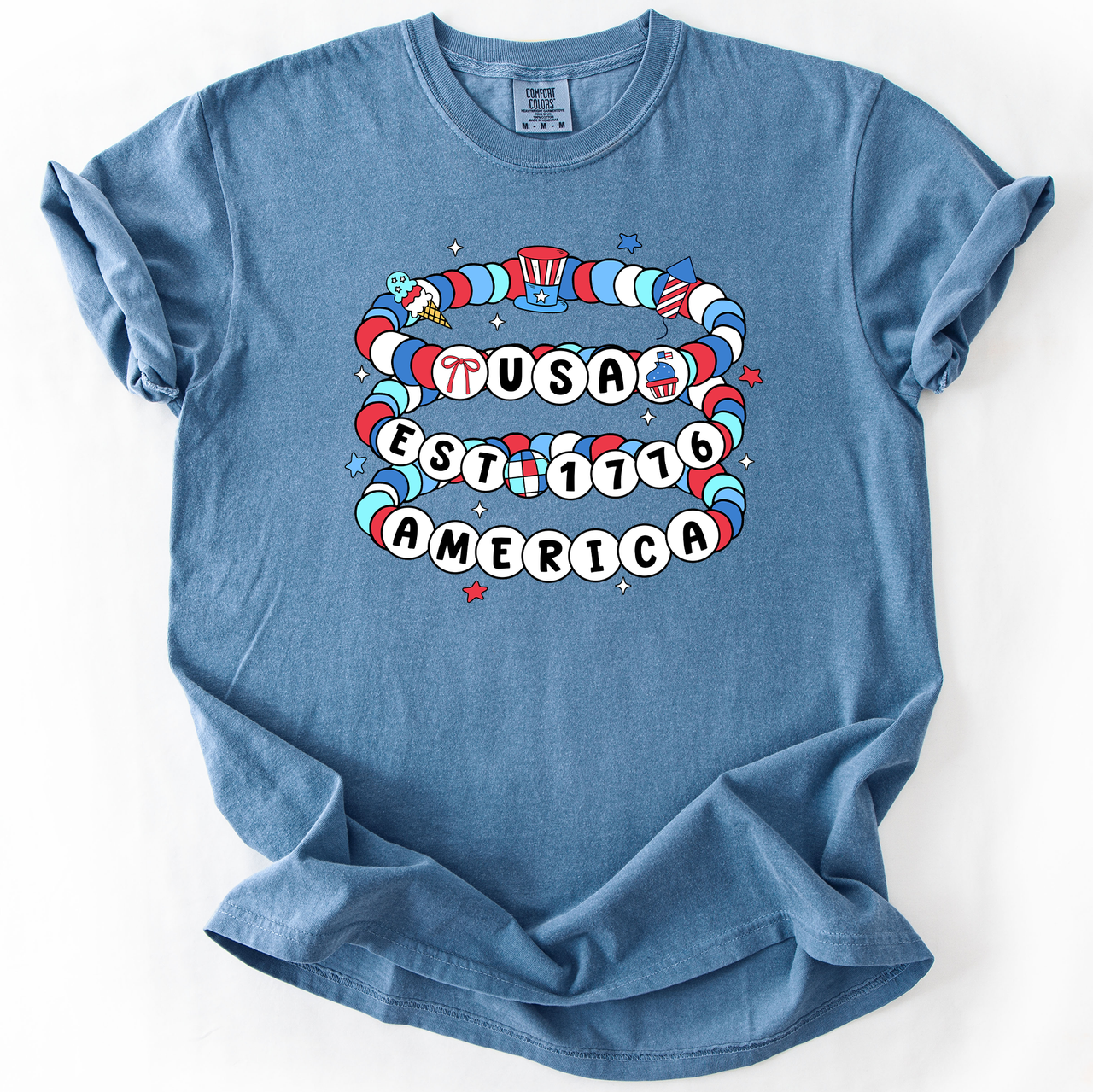 USA America Friendship Bracelets Patriotic Fourth Of July American Pride Comfort Colors Tee
