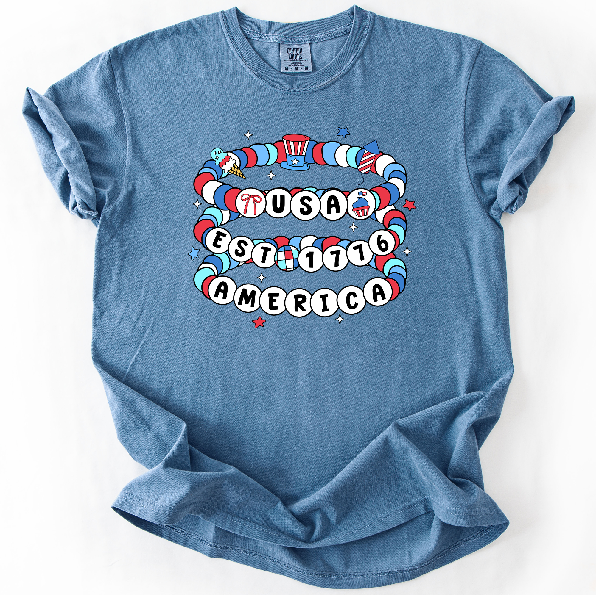 USA America Friendship Bracelets Patriotic Fourth Of July American Pride Comfort Colors Tee
