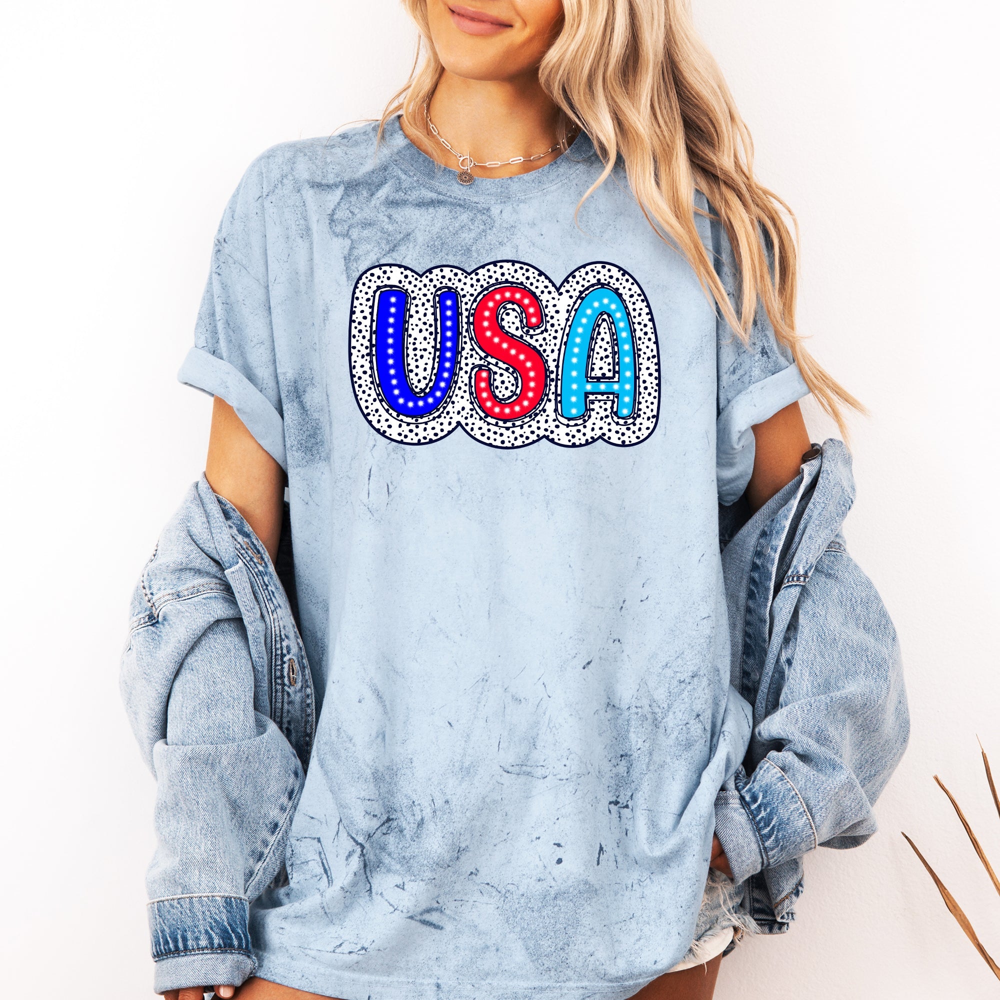 USA Dalmatian Print Patriotic Color Blast Limited Edition Premium Comfort Colors Tee