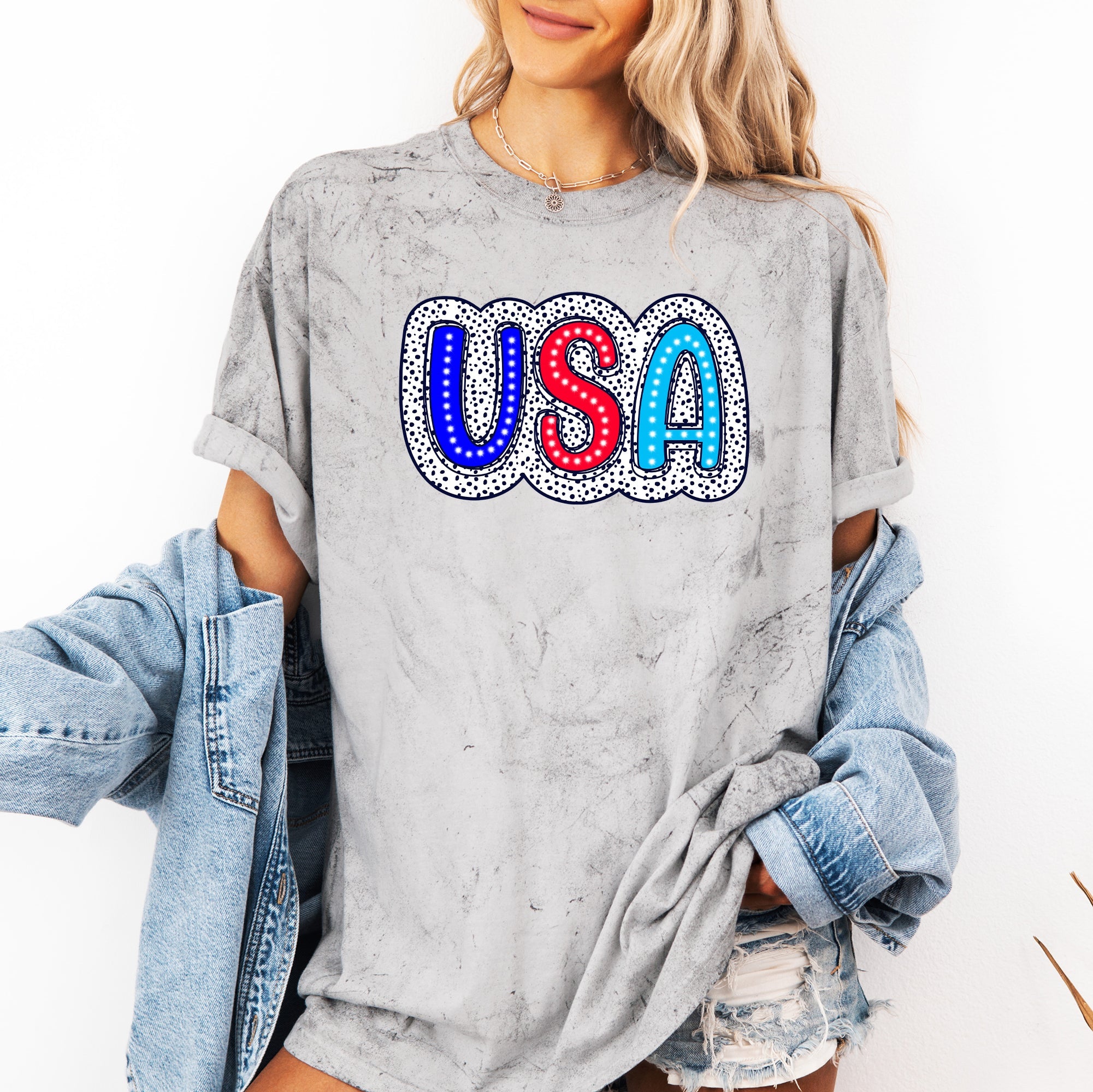 USA Dalmatian Print Patriotic Color Blast Limited Edition Premium Comfort Colors Tee